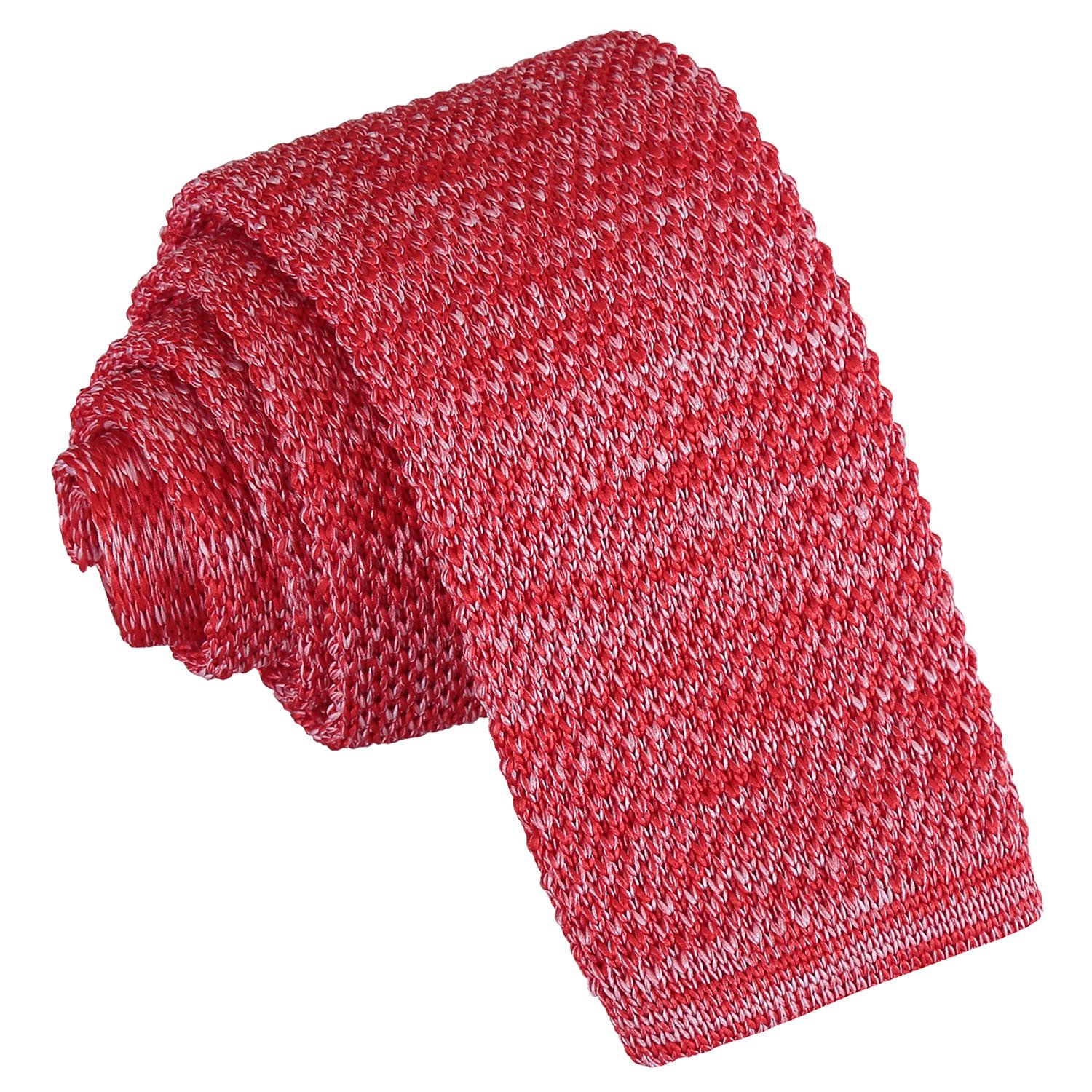 DQT Mens Knitted Tie - Skinny 5cm Width Textured Necktie - Wedding, Business & Formal - Melange Red