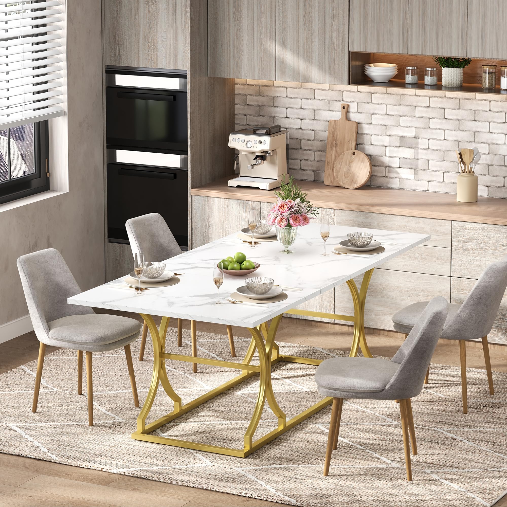 Tavolo da pranzo telescopico (200 x 80 x 76 cm), tavolo da pranzo allungabile, tavolo da cucina allungabile, salvaspazio, per cucina e soggiorno (bianco + oro)
