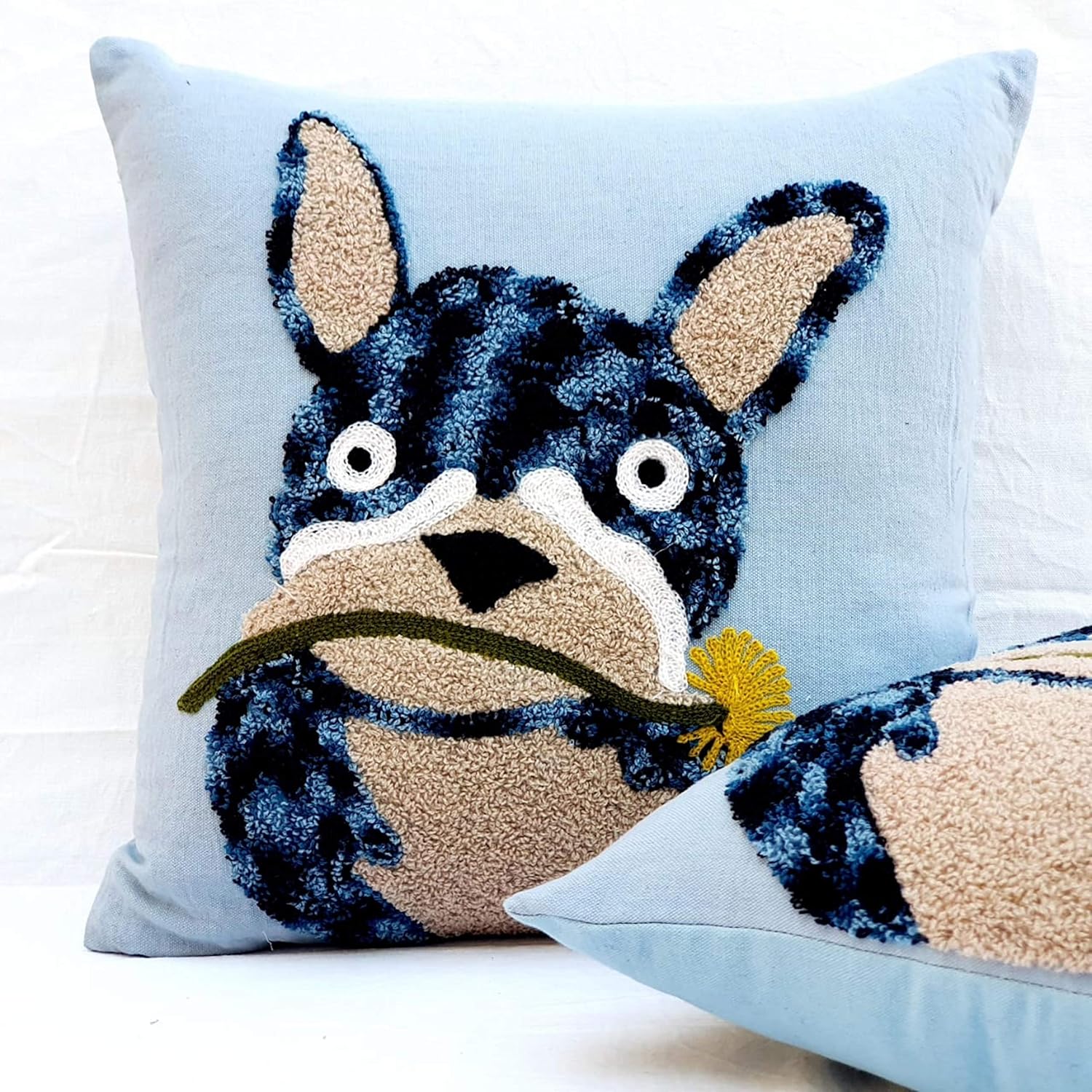 Traditional Jaipur Indian Decorative Embroidered Handmade Suzani Designed Sofa Cushion Cover with Cotton Pom Poms Gift for Him (5)