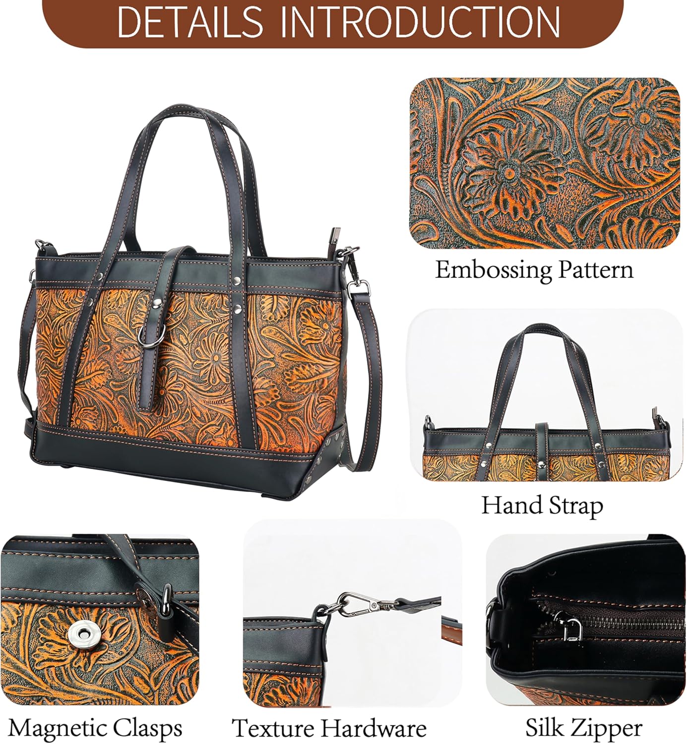 Crossbody Bag for Women Shoulder Bag Purse Handbag Medium Satchel Embossing Floral Pattern