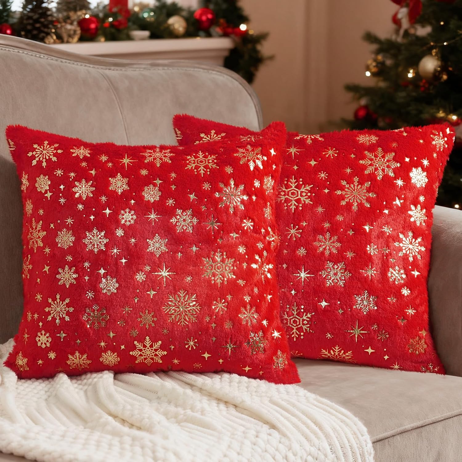 Miaikoe Christmas Cushion Covers 40x40 cm, Decorative Glitter Printed ...