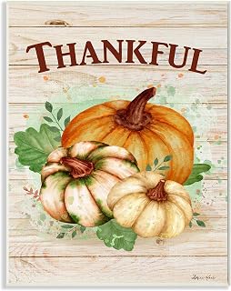 Stupell Industries Rustic Thankful Text Colorful Pumpkin Harvest  Design by Sher - Compare price