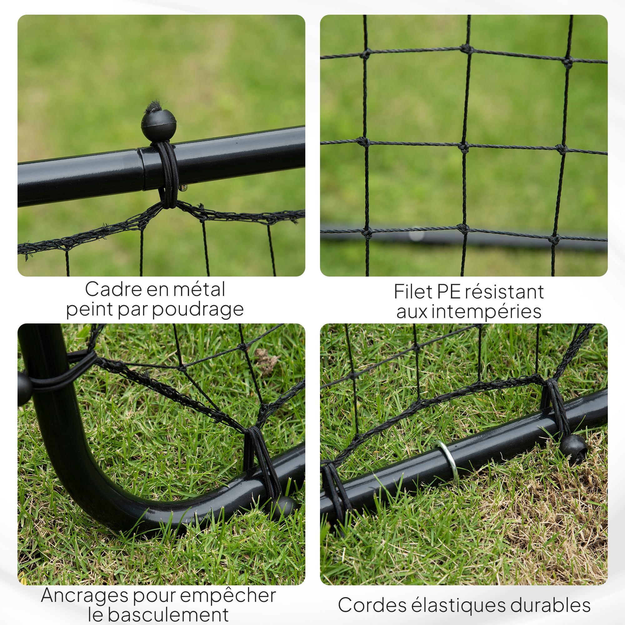 HOMCOM Filet de Rebond en métal avec Angle réglable 20 Cordes élastiques pour Football Tennis Handball 96 x 80 x 96 cm
