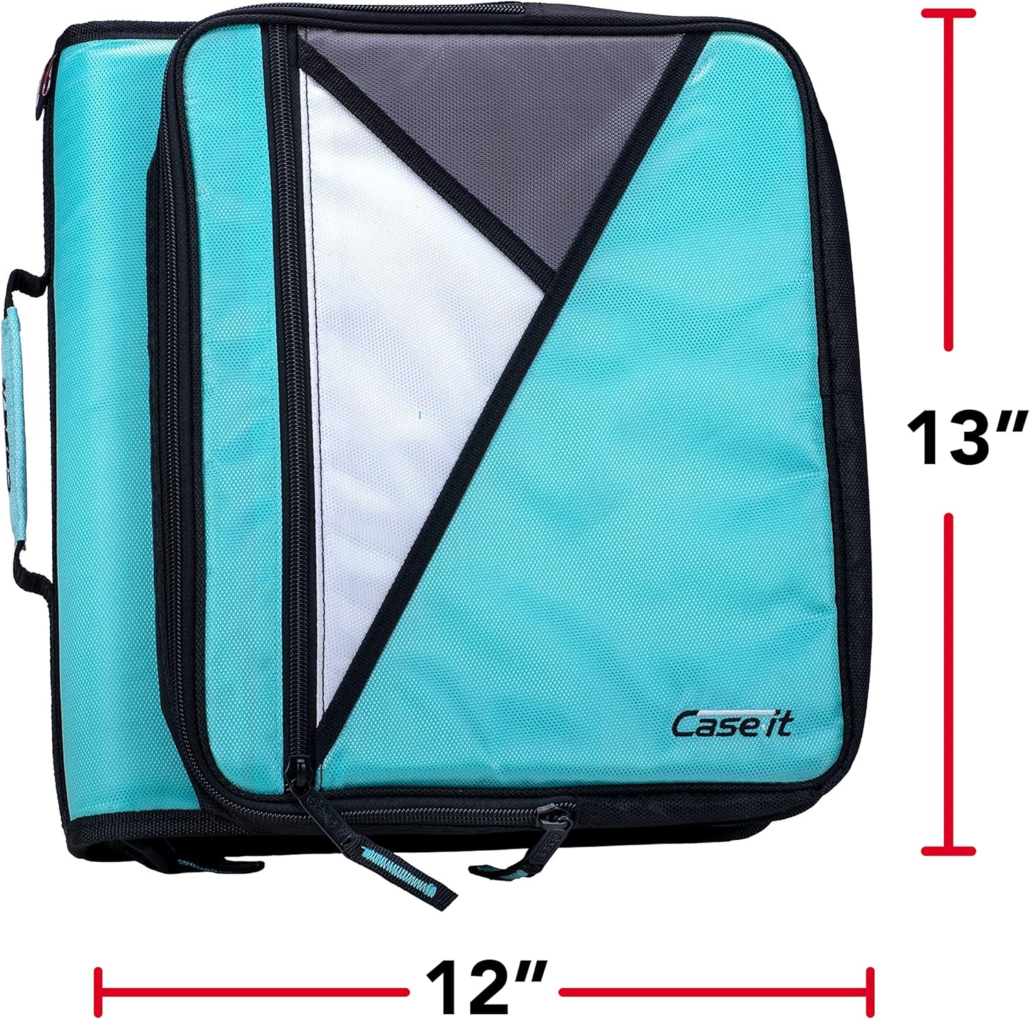 Case-it Universal Zipper Binder 2-Inch O-Rings, 13-Inch Laptop/Tablet Padded Pocket, 400 Sheet Capacity, Multiple Storage Pockets & Shoulder Strap School & Office | LT-007 Mint Blue (Pack of 6)