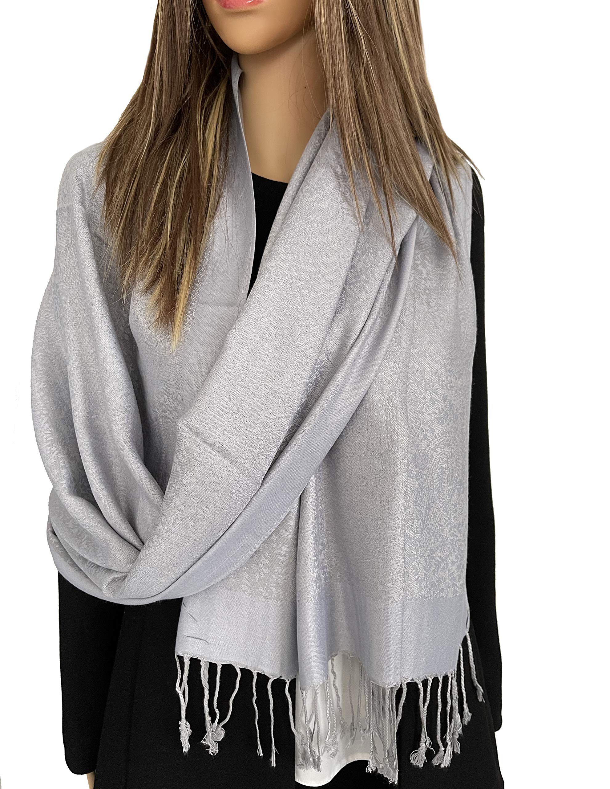 InStyle Bags Women's Large Multicolour Pashmina Shawl, Rainbow Coloured Pashmina Scarf, Multi Colour Paisley Pashmina Scarf (silver grey paisley)
