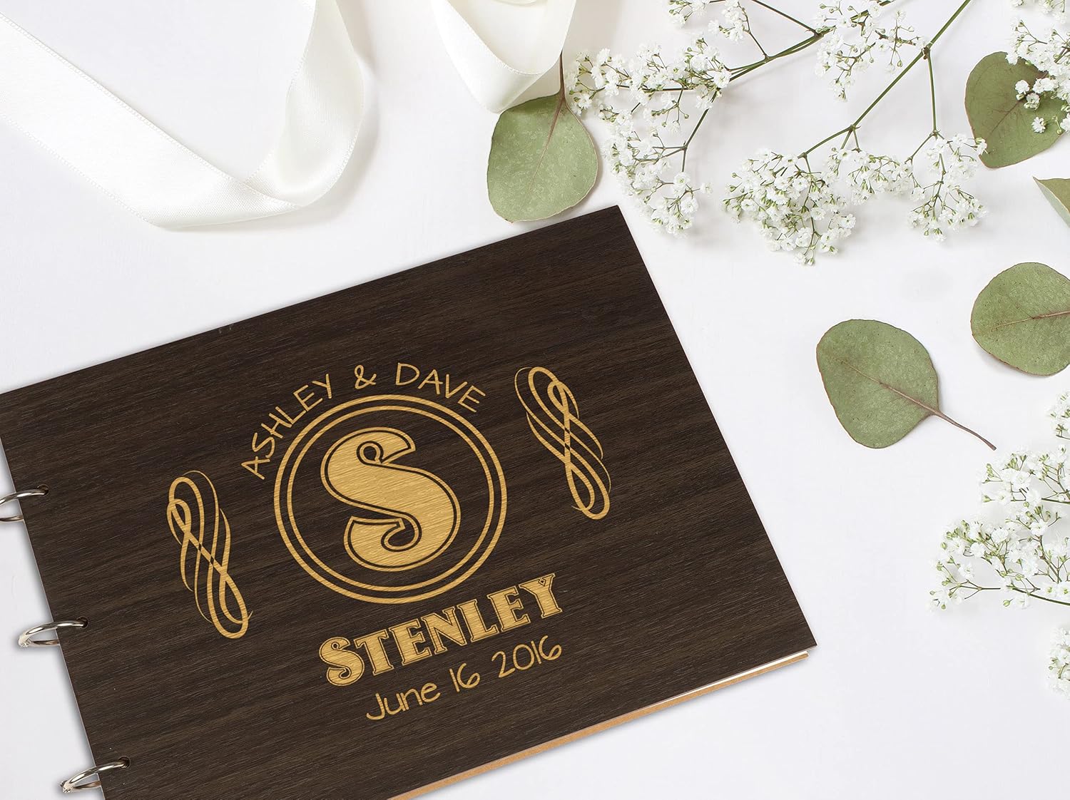 Darling Souvenir Personalized Engraved Laser Cut Wedding Guest Book Wooden Cover Sign-in Book Registry Guestbook Scrapbook-KF