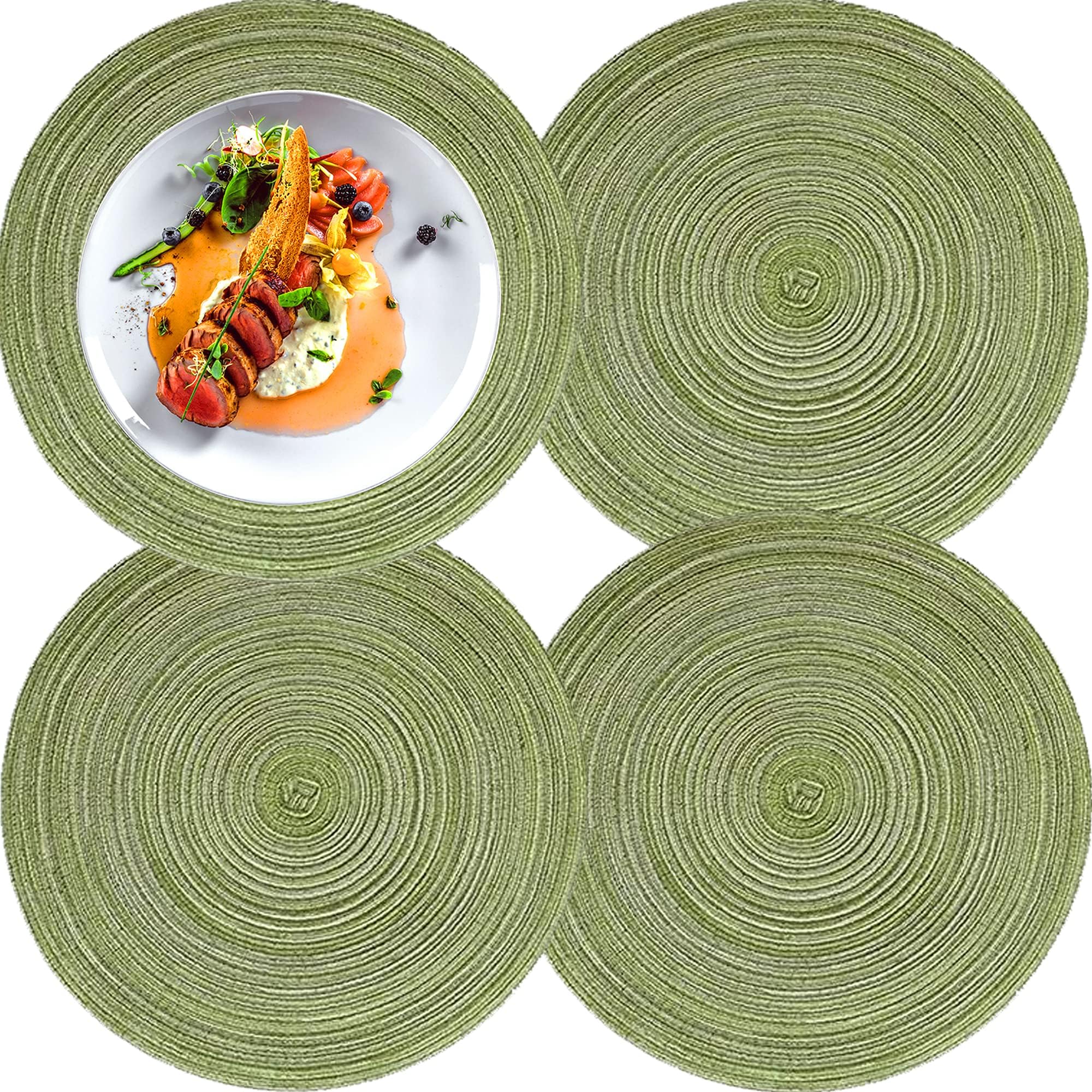 Table Place Mats Set of 4,38cm Round Placemats, Non Slip Washable Place Mat for Kitchen Table, Indoor and Outdoor Table, Christmas Party(Green)