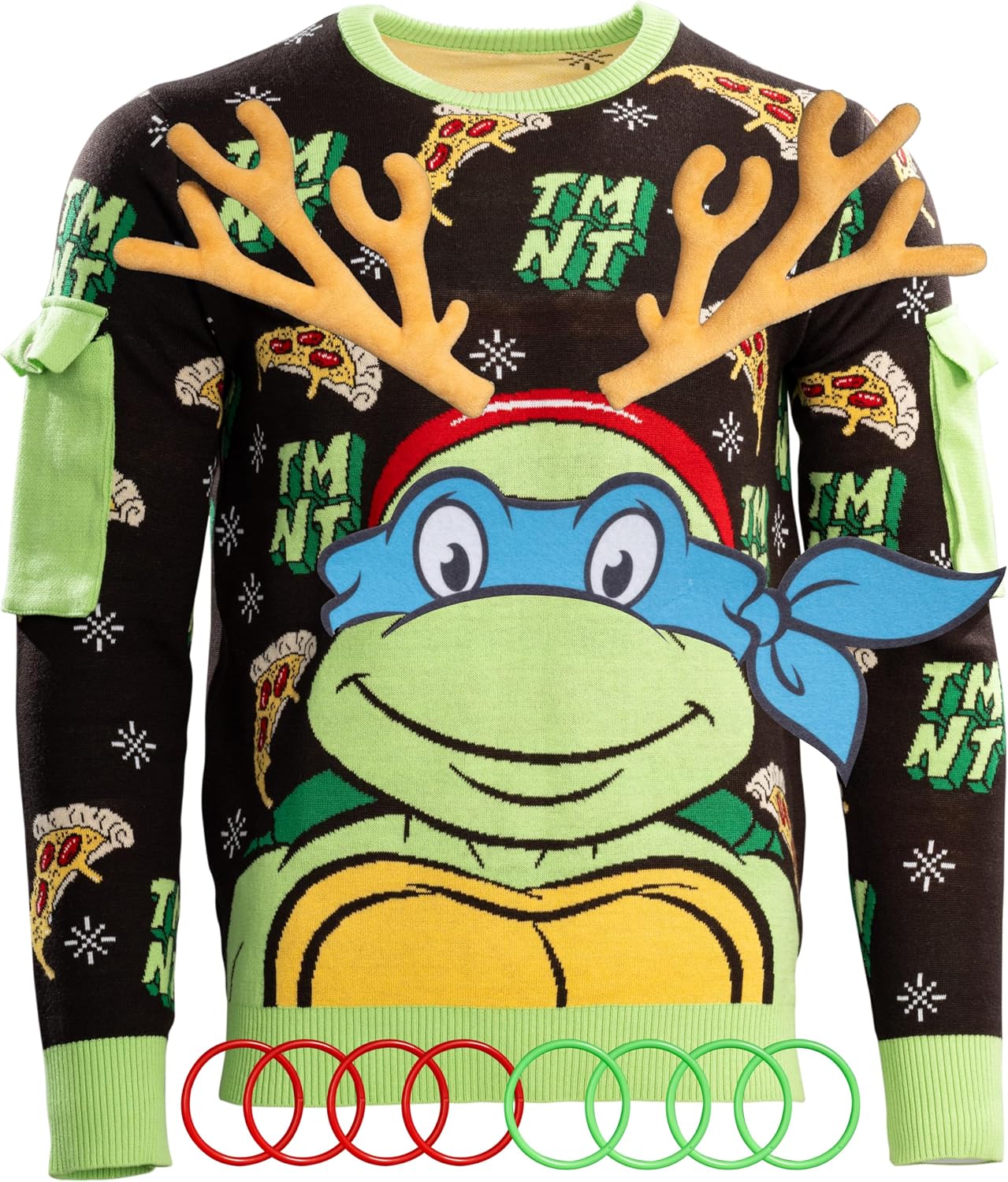 UglyChristmasSweater Teenage Mutant Ninja Turtles Ring Toss with 3D Reindeer Antlers