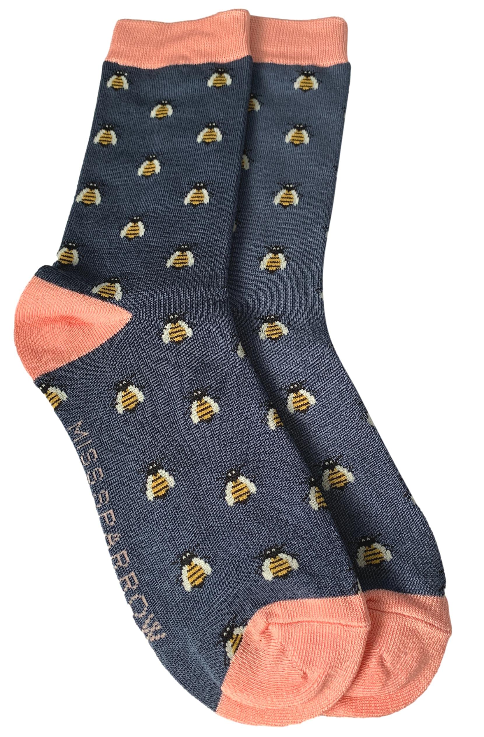 Purple Possum® Blue Socks Ladies Bamboo Cotton Blend Sock (Blue Bees) 1 pair shoe size 4 to 7