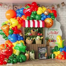 Vegetable Fruit Balloon Arch Garland Kit 138PCS Rainbow Balloons Garland | Mixed Strawberry Corn Carrot Orange Broccoli Foil Balloon for 1st Birthday Baby Shower Party Decorations