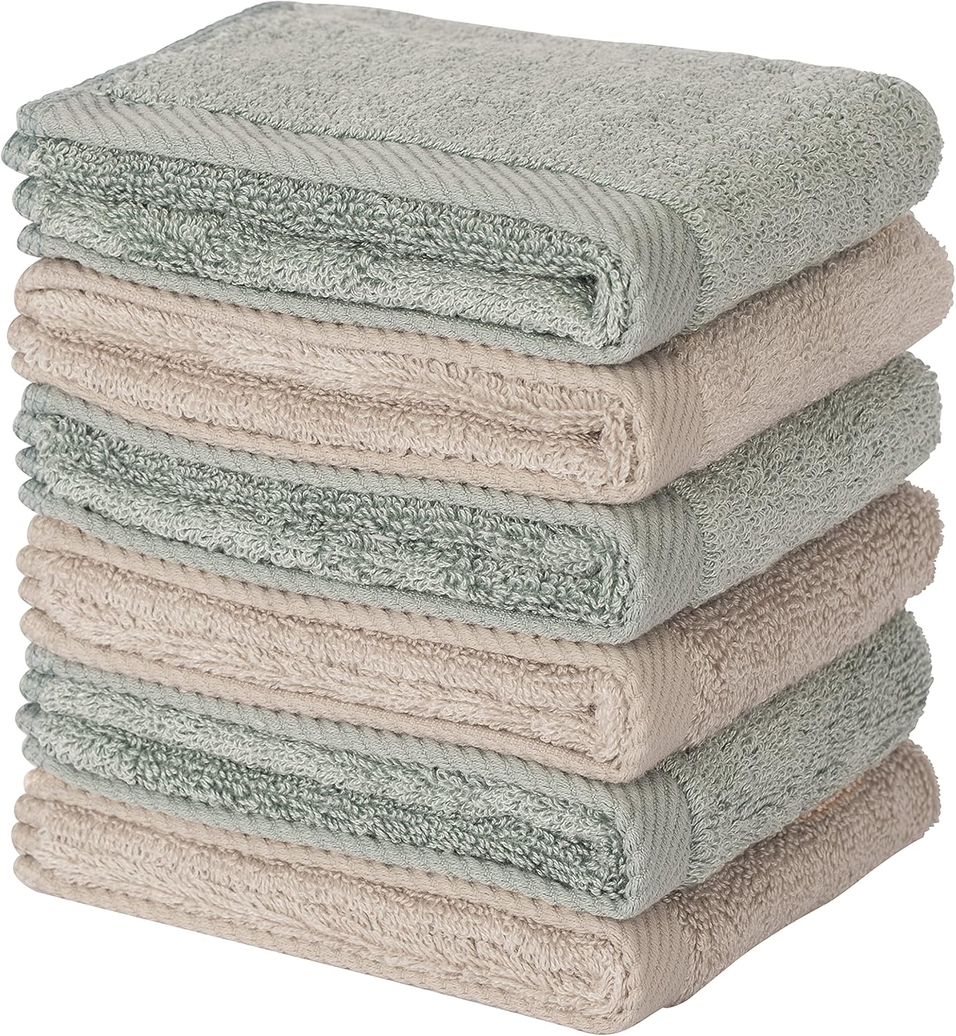 Mother-Earth 6-Pack Bath Washcloths 12"x12" - Soft and Absorbent Face Towels, Quick-Drying Wash Cloths for Sensitive Skin, Premium Quality for Daily Use (Olive-brow)