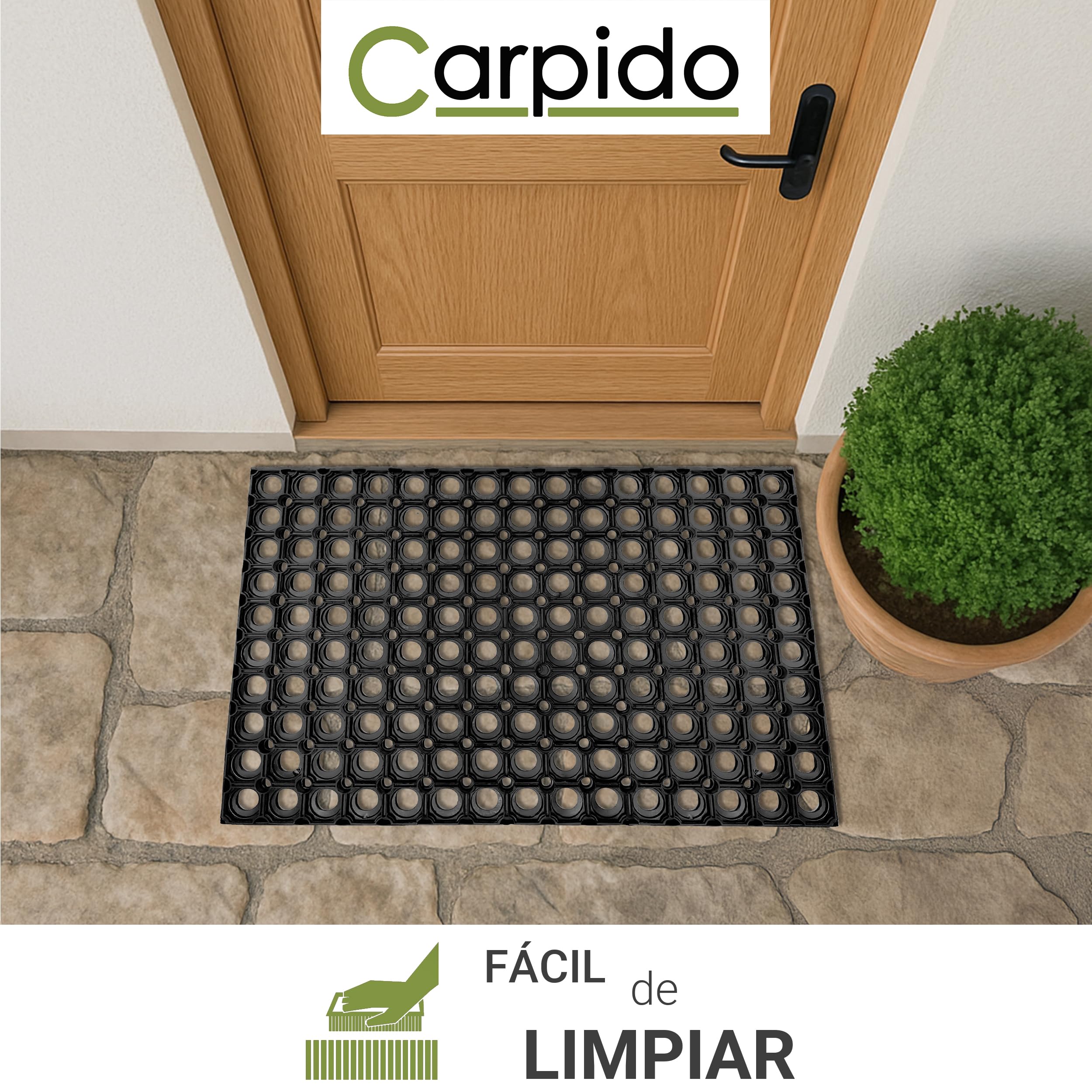 Carpido Felpudo de goma negro, antideslizante, para puerta, 80 x 120 cm, juego de 2 unidades, resistente, para exteriores, atrapa la suciedad