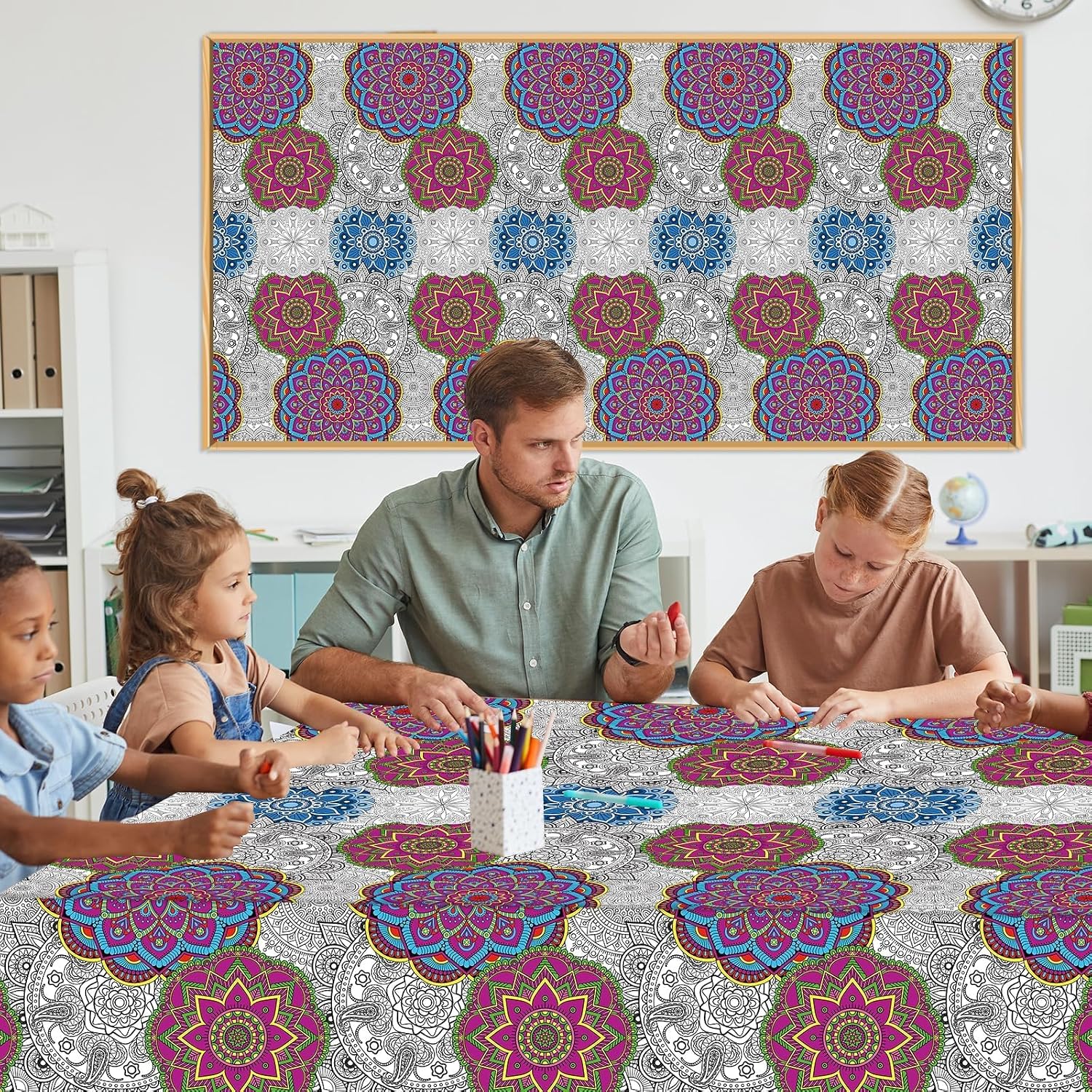 53x107 Inch Mandala Coloring Posters for Kids Adults Large Wall Coloring Tablecloth Giant Coloring Poster Huge Drawing Paper Table Cover Mandala Coloring Big Sheets for DIY Arts Crafts Gift Activities