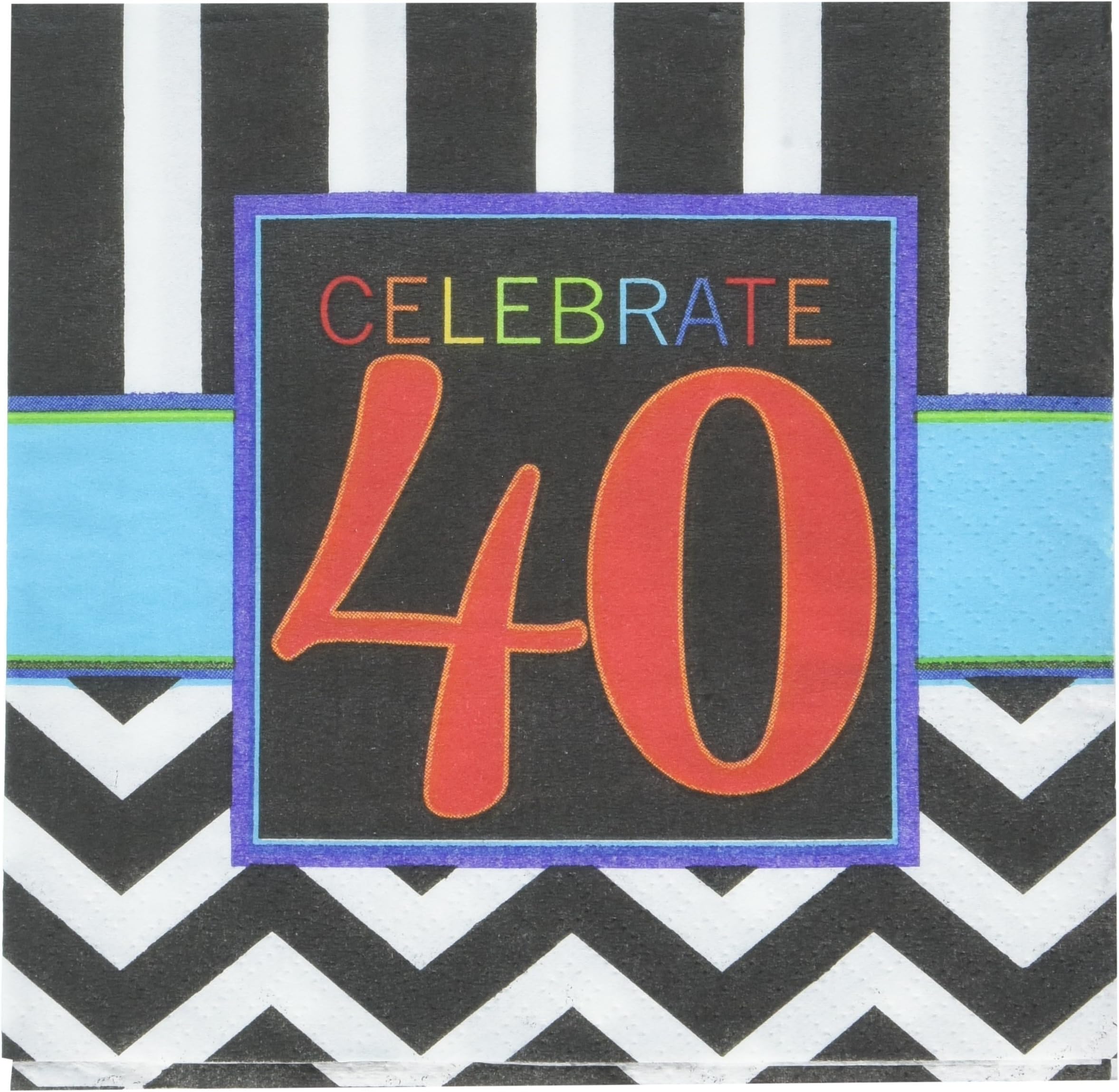 Must-Have Chevron and Stripes 40th Birthday Party Beverage Napkins Tableware, Pack of 16, Multi, 5"x5" Paper