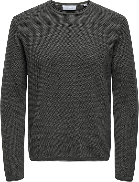 ONLY&SONS Katoenen Heren Trui Lange Mouw Ronde Hals Comfortabel Chic Gebreide Trui, Colour:Grey, Size:XXL