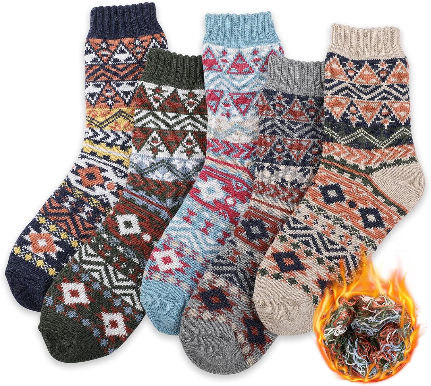 COOVAN Womens Wool Socks for Cold Weather, Winter Warm Soft Knit Thermal Crew Socks for Women (5 Pairs) - Image 6