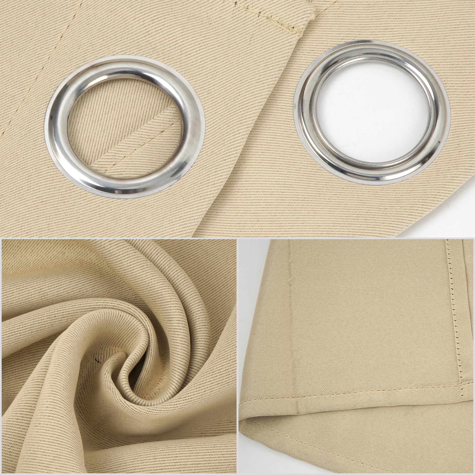 Lot de 2 rideaux opaques avec œillets - Rideaux occultants pour salon, chambre à coucher - Haute précision - Polyester - 100 x 200 cm (l x H) - Beige