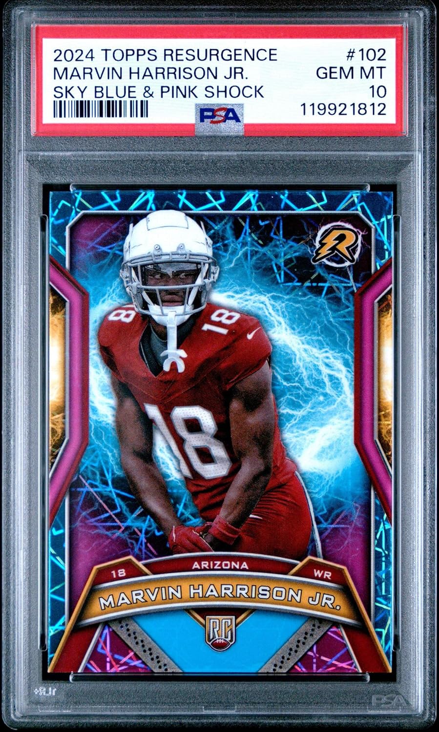 Graded 2024 Topps Resurgence Marvin Harrison Jr #102 Sky Blue & Pink Shock Rookie RC Football Card PSA 10 Gem Mint