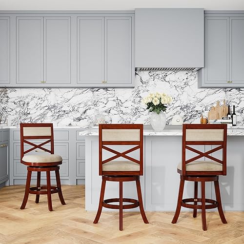 Miniatura 4 de DTY Indoor Living Meeker X Back Taburete giratorio de tela, altura de mostrador de 24 pulgadas, acabado gris desgastado, asiento de cuero negro