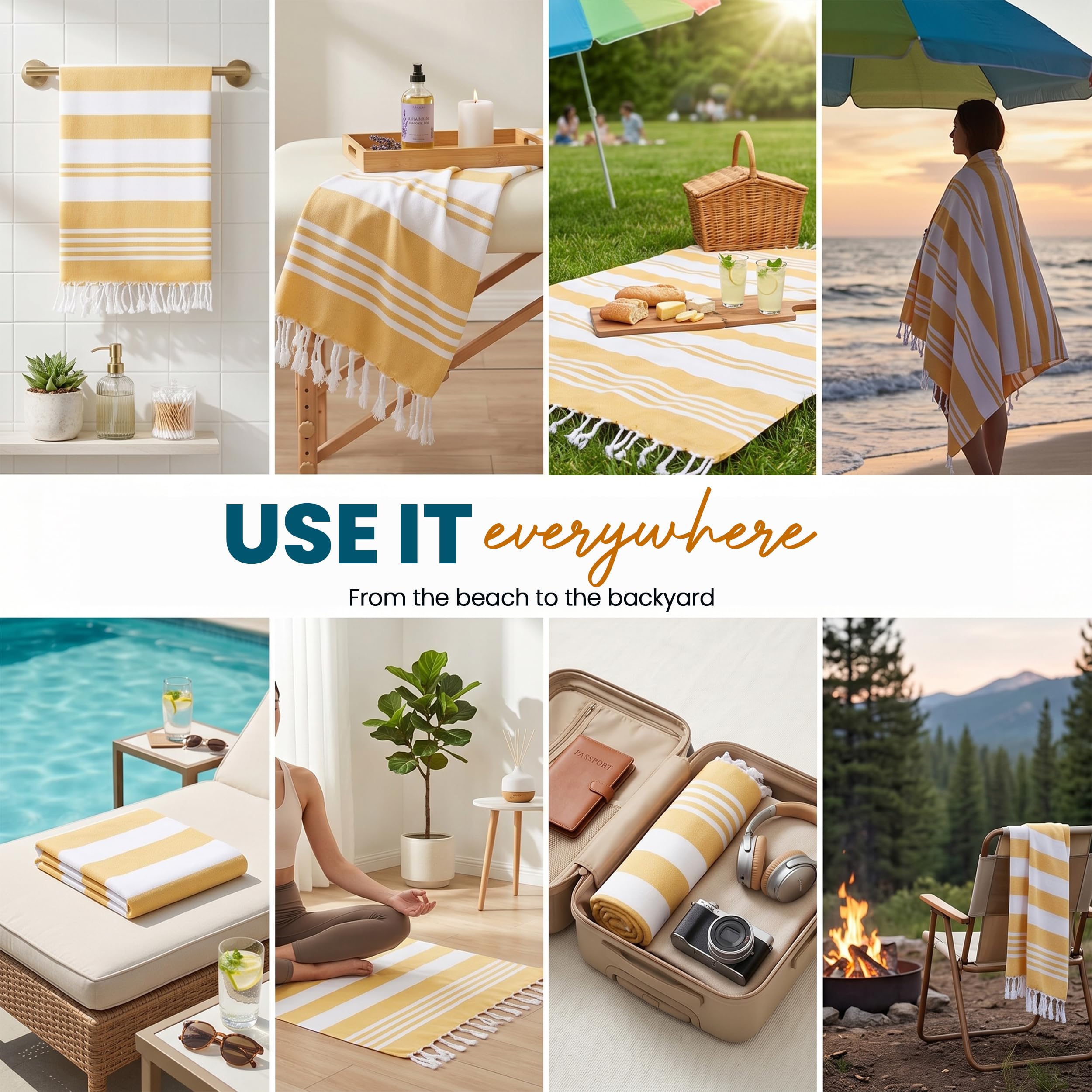 Utopia Towels - Confezione da 4 teli mare turchi, 102 x 183 cm, 100% cotone, oversize, antisabbia, leggero, asciugatura rapida, prelavato per una sensazione morbida, da viaggio, marrone chiaro
