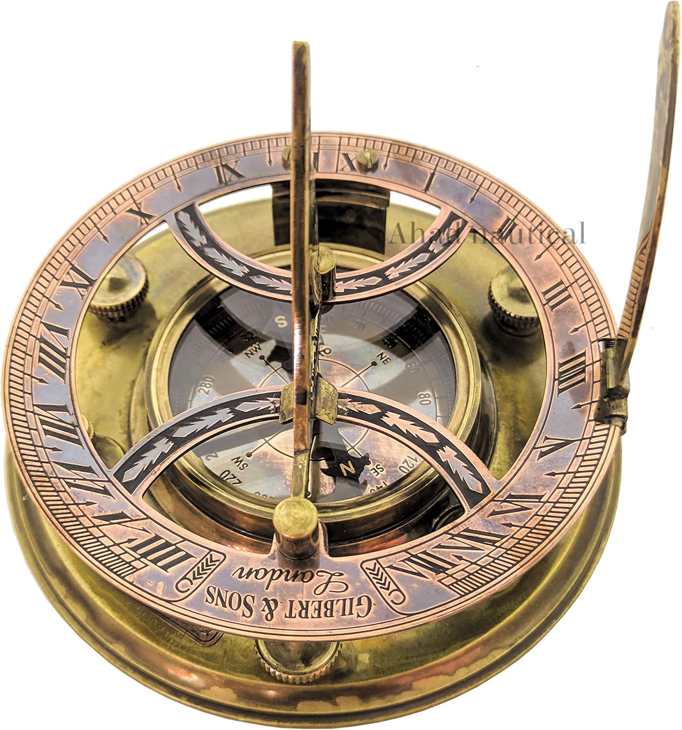 Brass Sundial Compass | Top Grade Large Sundial Compass | 5''inch Perfectly Calibrated Sundial Clock, Best Gift for Dad | Working Sundial Compass