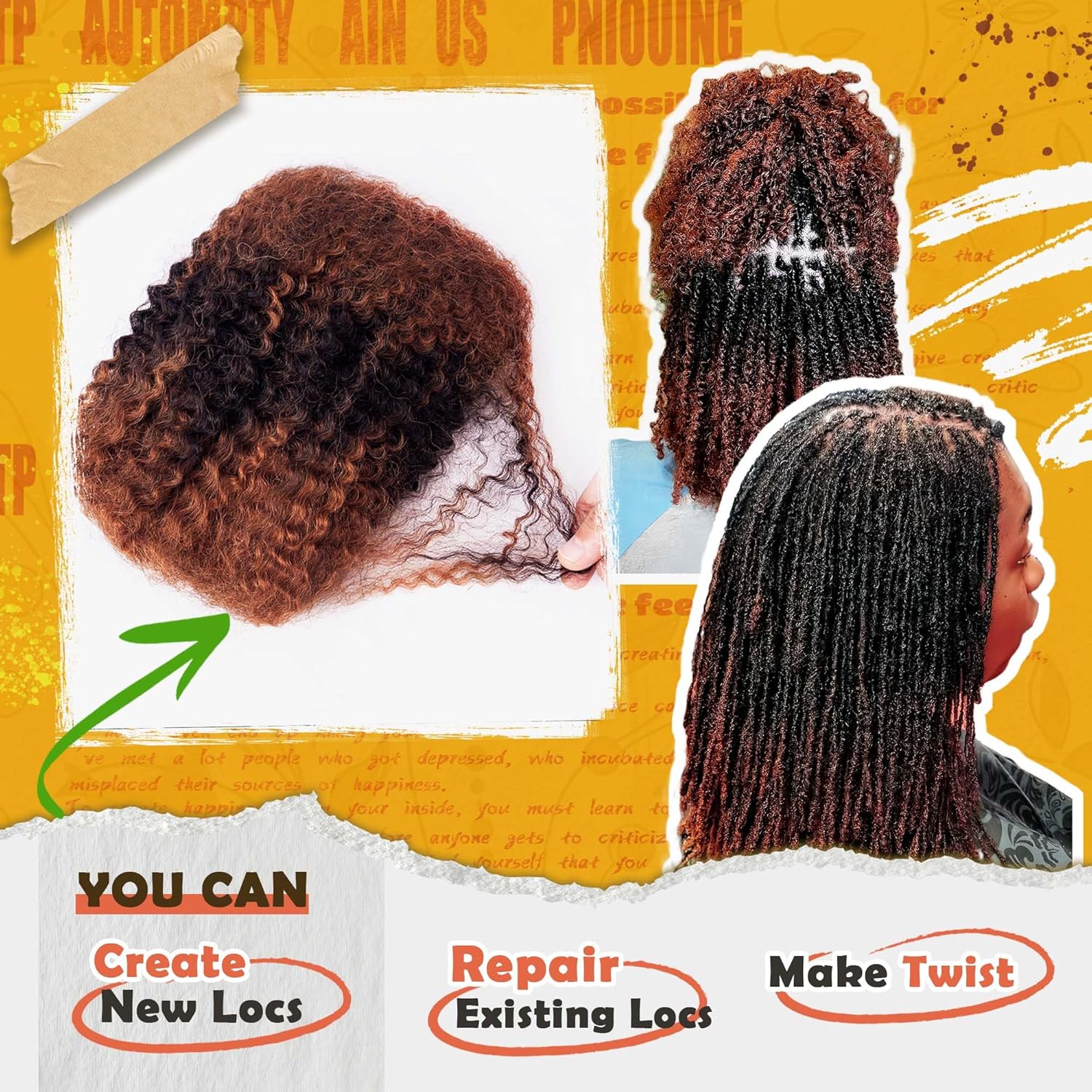 Afro Kinkys Bulk Human Hair Ombre Color 4b4c Afro Kinky-Curly Human Hair for Dreadlock Extensions, Sister Locs, Mini Twists or Braiding (16inch-#30/1b/#30-50g)