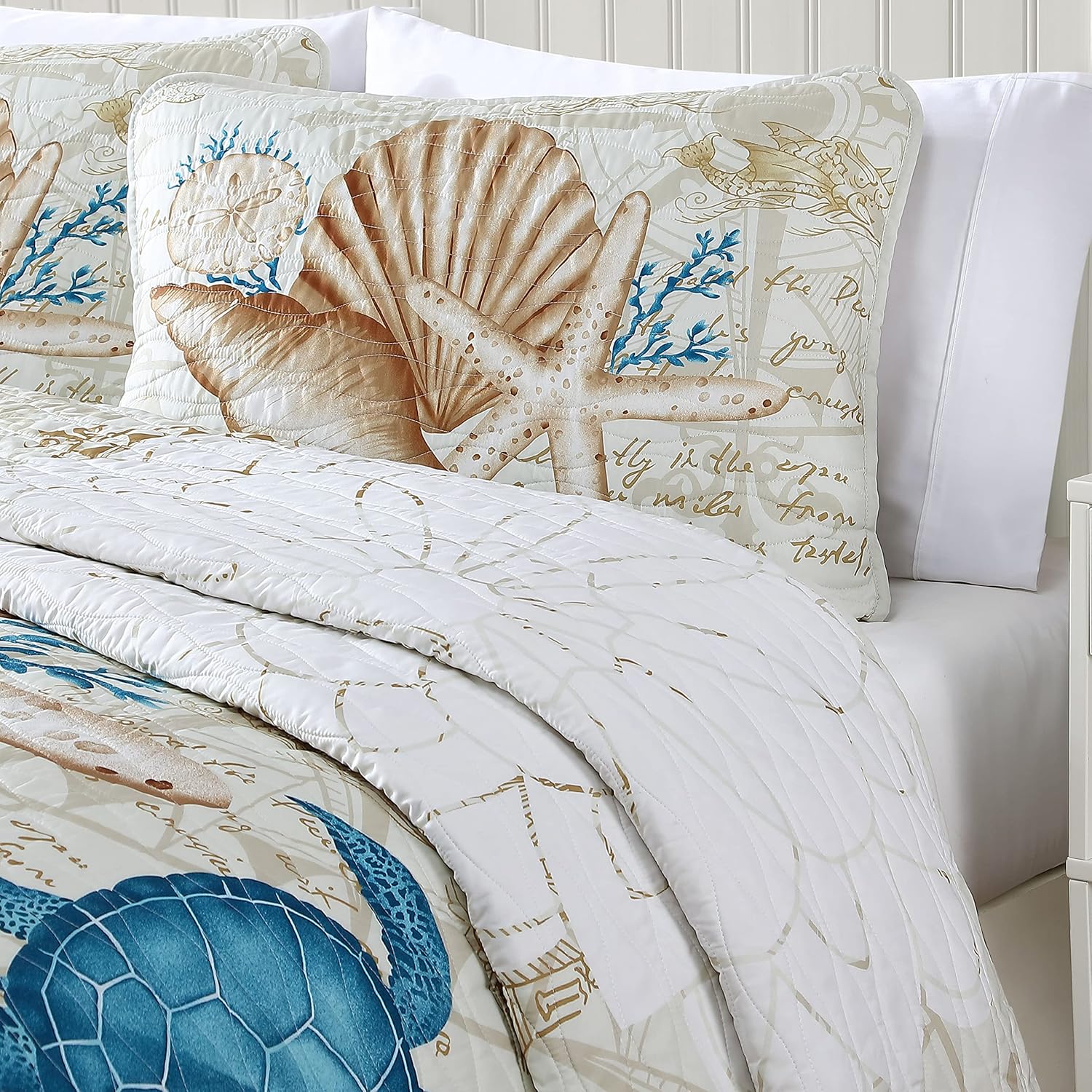 CARIBBEAN JOE Coastal 3-Piece Quilt Set, Full/Queen, Blue Sea Turtle
