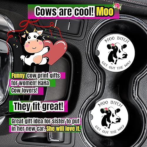 Miniatura 7 de Posavasos de vaca para portavasos  Paquete de 2 bonitos accesorios de automóvil con estampado de vaca para mujeres, divertida decoración de cosas de
