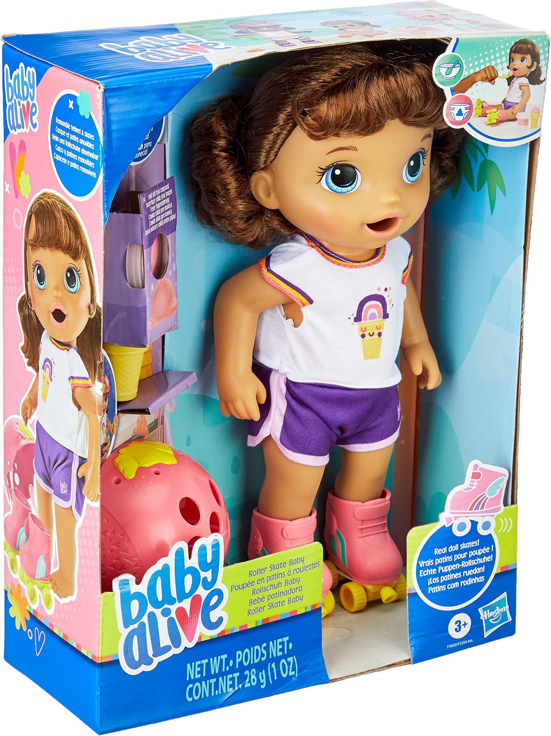 Roller Skate Baby 14-Inch Doll Brown Hair, Blue Eyes Kids Toy for Boys and Girls