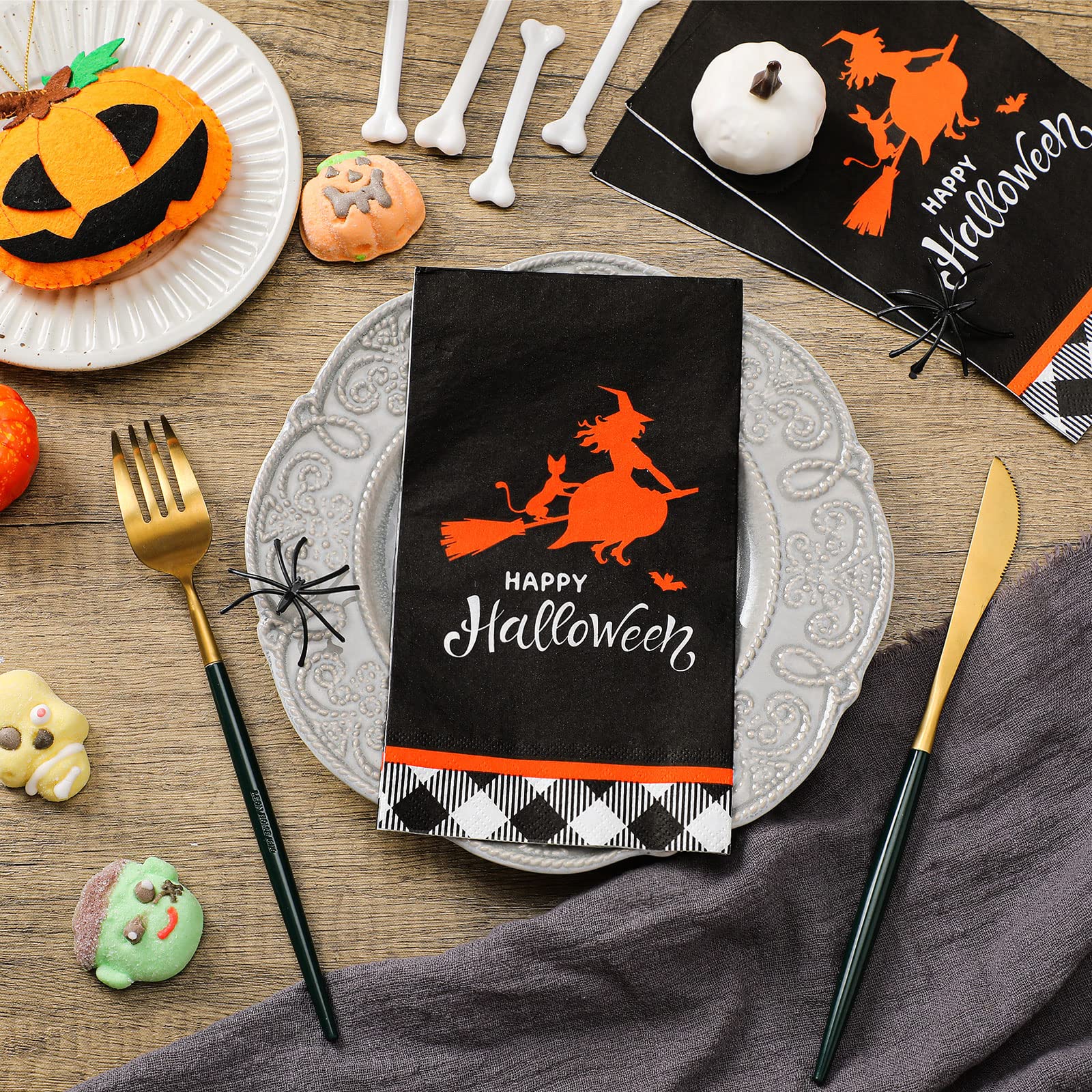 100 Stück Halloween Servietten – 3-lagig, 5 X 5 Zoll, Mit Gruselig-süßen Motiven Für Die Party
