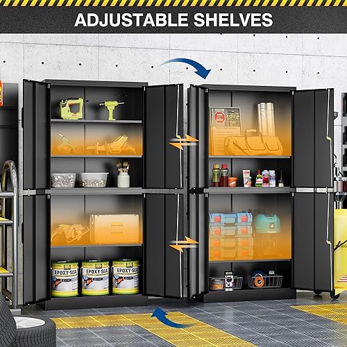 Miniatura 4 de Fesbos Armario de almacenamiento de metal de 71 pulgadas, archivador con cerradura, gabinete de herramientas de garaje con puertas y estantes,