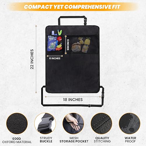 Miniatura 3 de EcoNour Kick Mats (2 unidades)  Protector de asiento trasero de 17.5 x 22 pulgadas para niños  Alfombrillas de coche con cuatro bolsillos de malla