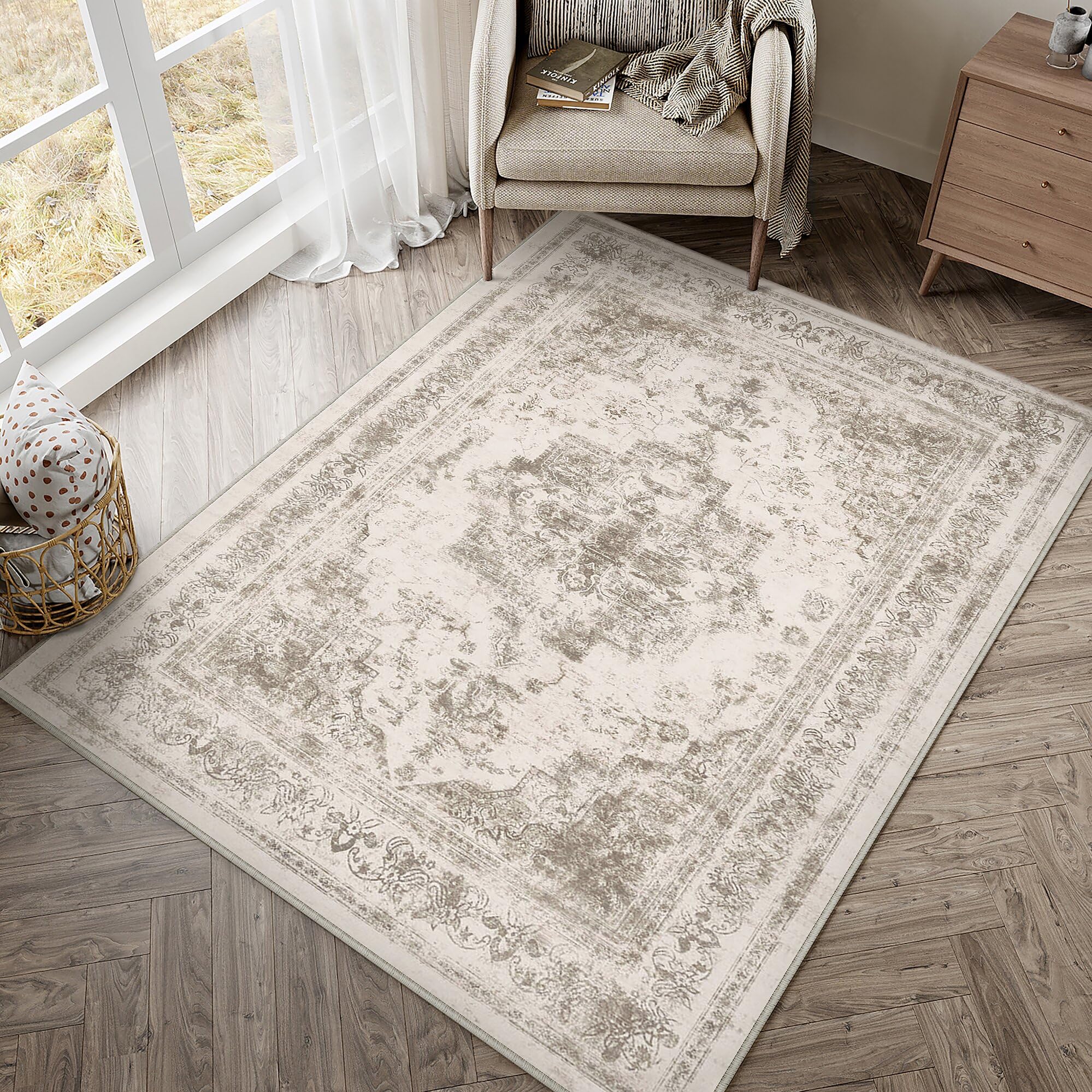 HUGEAR Waschbarer Vintage Distressed Area Teppich