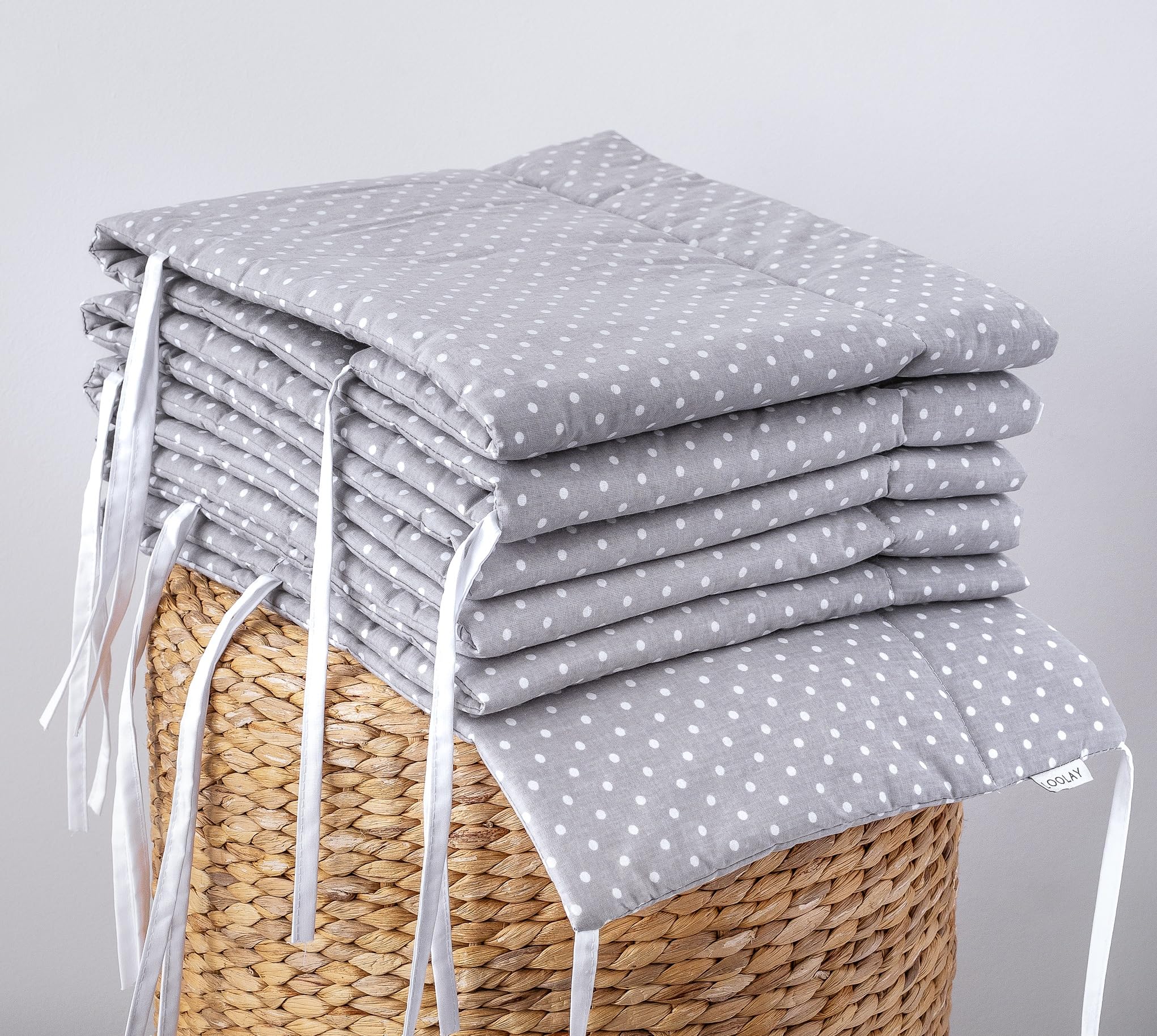 LOOLAY Mini Punkte Grau 100% Baumwolle Bettschutzgitter 420, 360, 210, 180 x 30 cm Bett Schutz Bettgitter Netzstoff (360 x 30 cm)