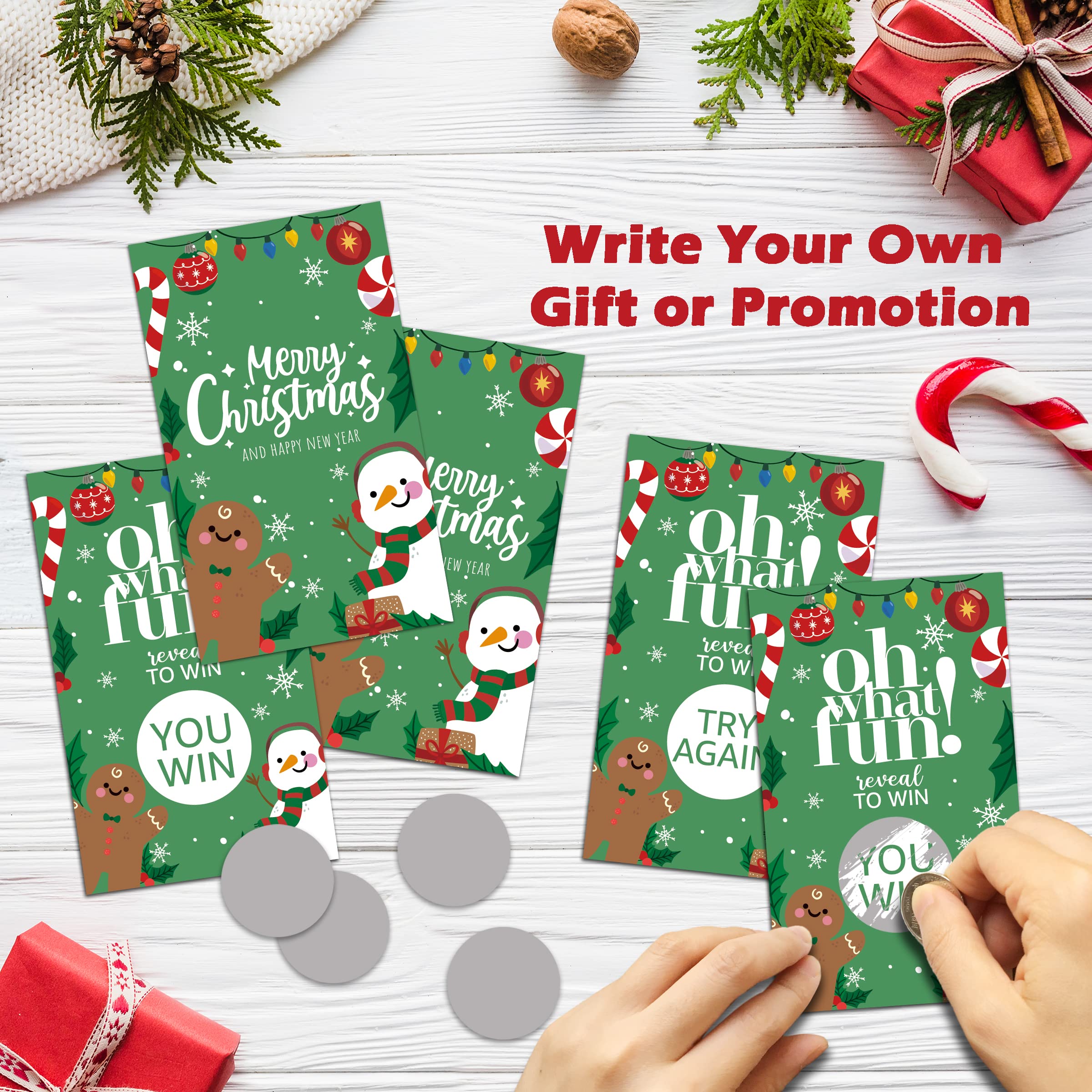 Christmas Scratch Off Game Cards - 50-Pack Party Games With Winners, Holiday Raffle Tickets For Kids & Adults (2.1x3.5 Inch)