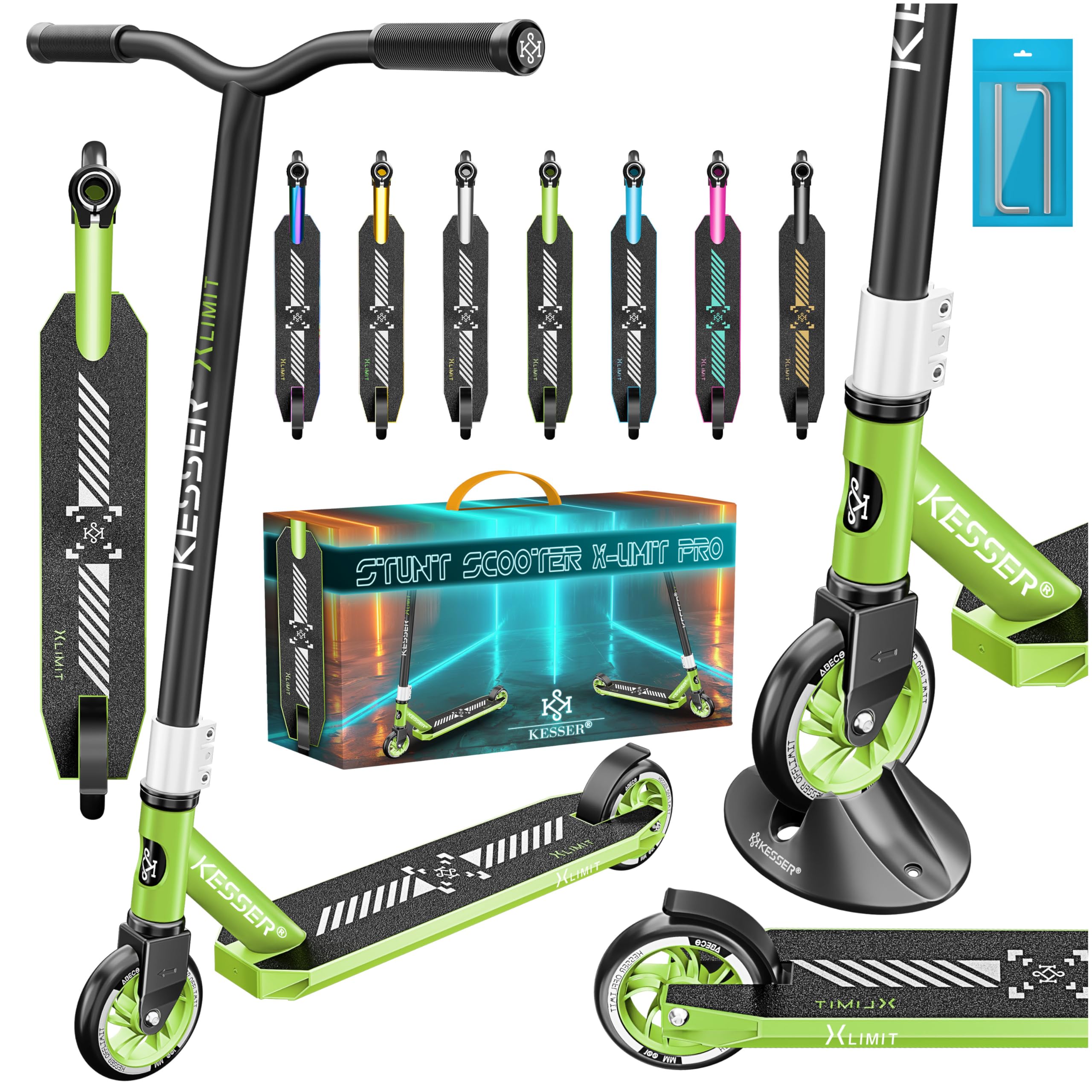 KESSER® Stuntstep X-Limit-Pro 360° Step voor Volwassenen en Kinderen | Stunt Scooter met 110mm PU Wielen en ABEC 9 Funstep | Kinderstep voor Jongens en Meisjes, Roze/Turkoois