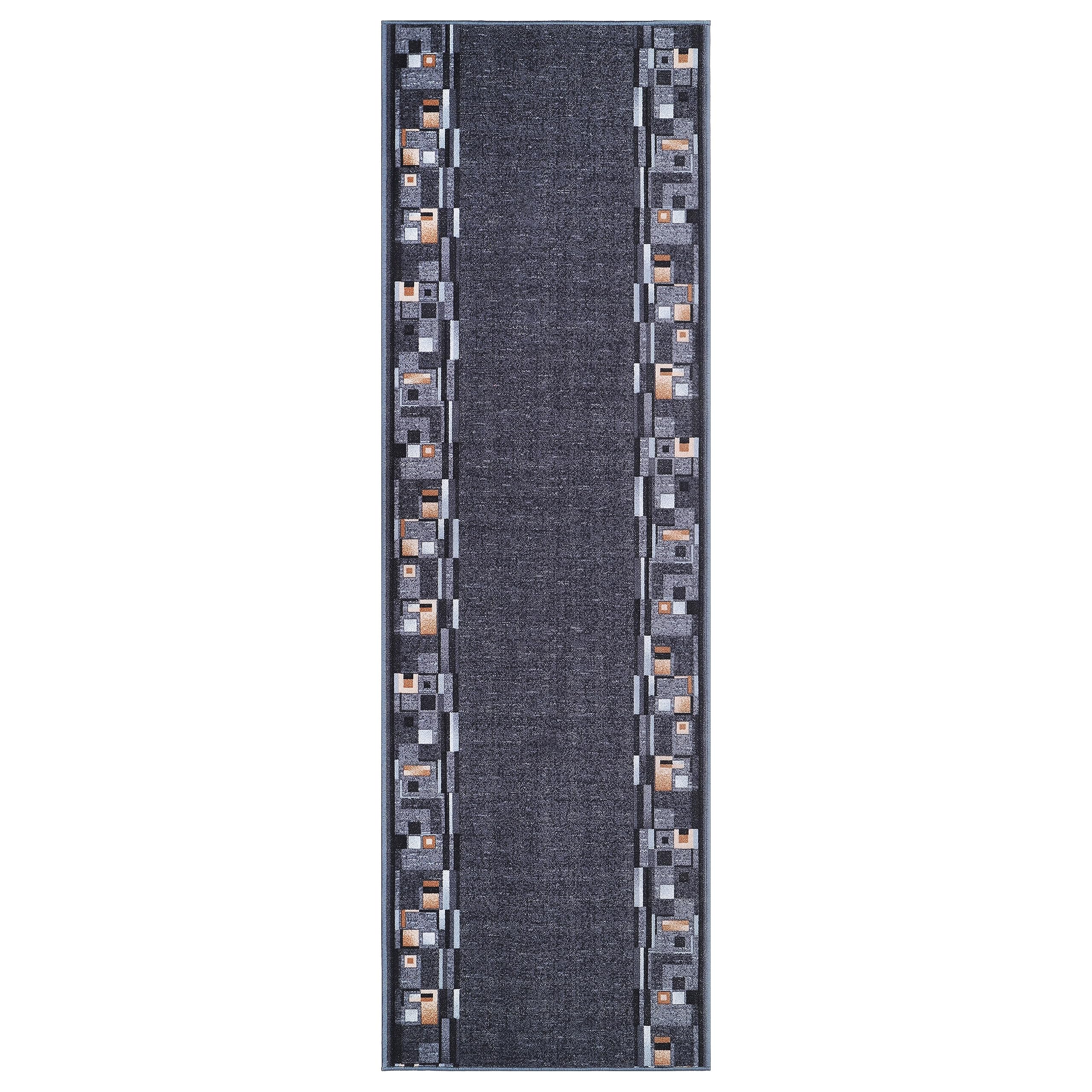 TAPISO Anti Rutsch Teppich Läufer rutschfest Brücke Meterware Modern Blau Dunkelgrau Braun Vierecke Design Flur Küche Wohnzimmer 67 x 300 cm