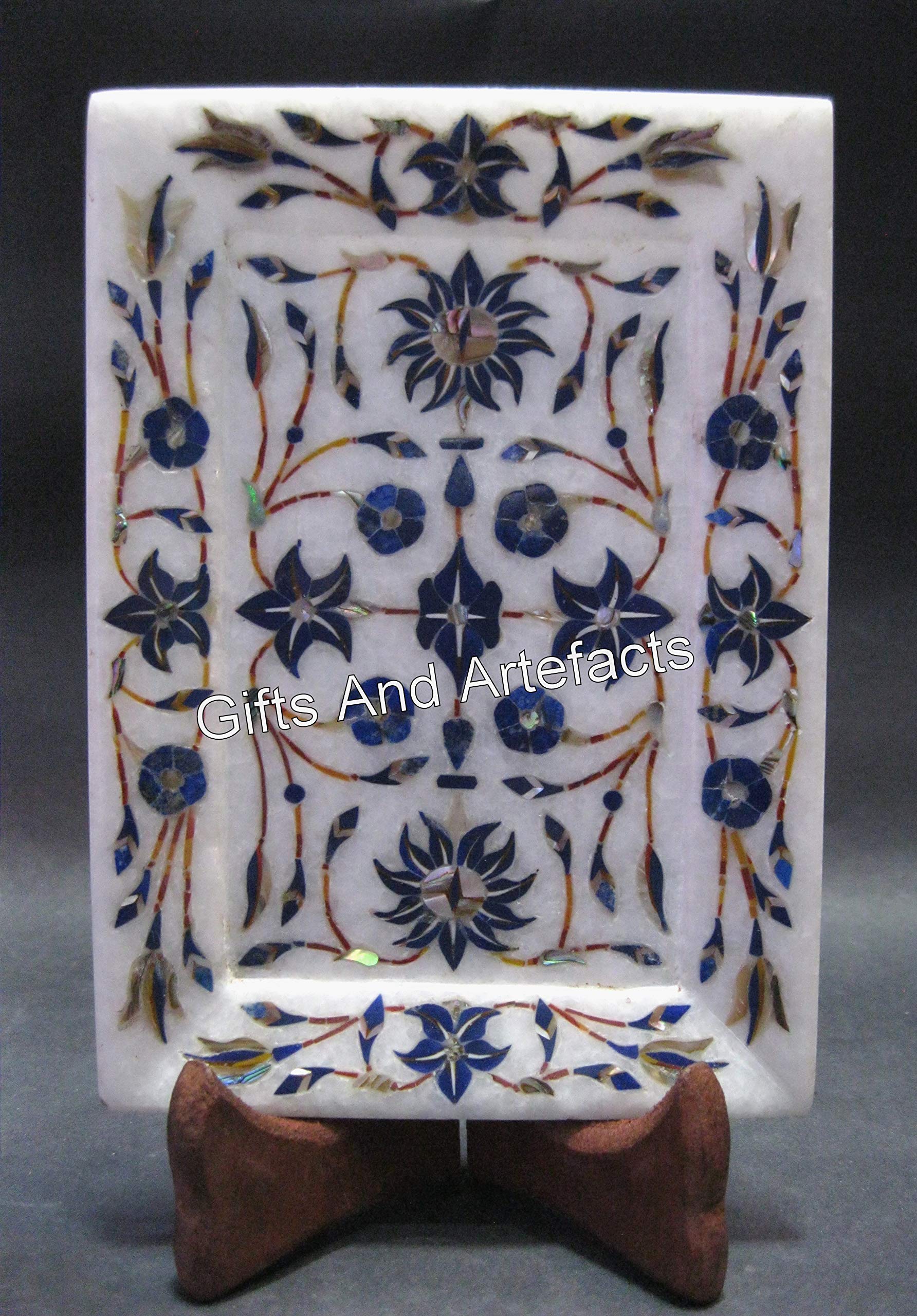Set de table en lapis-lazuli et marbre blanc, dessous de plat chic en pierre incrustée