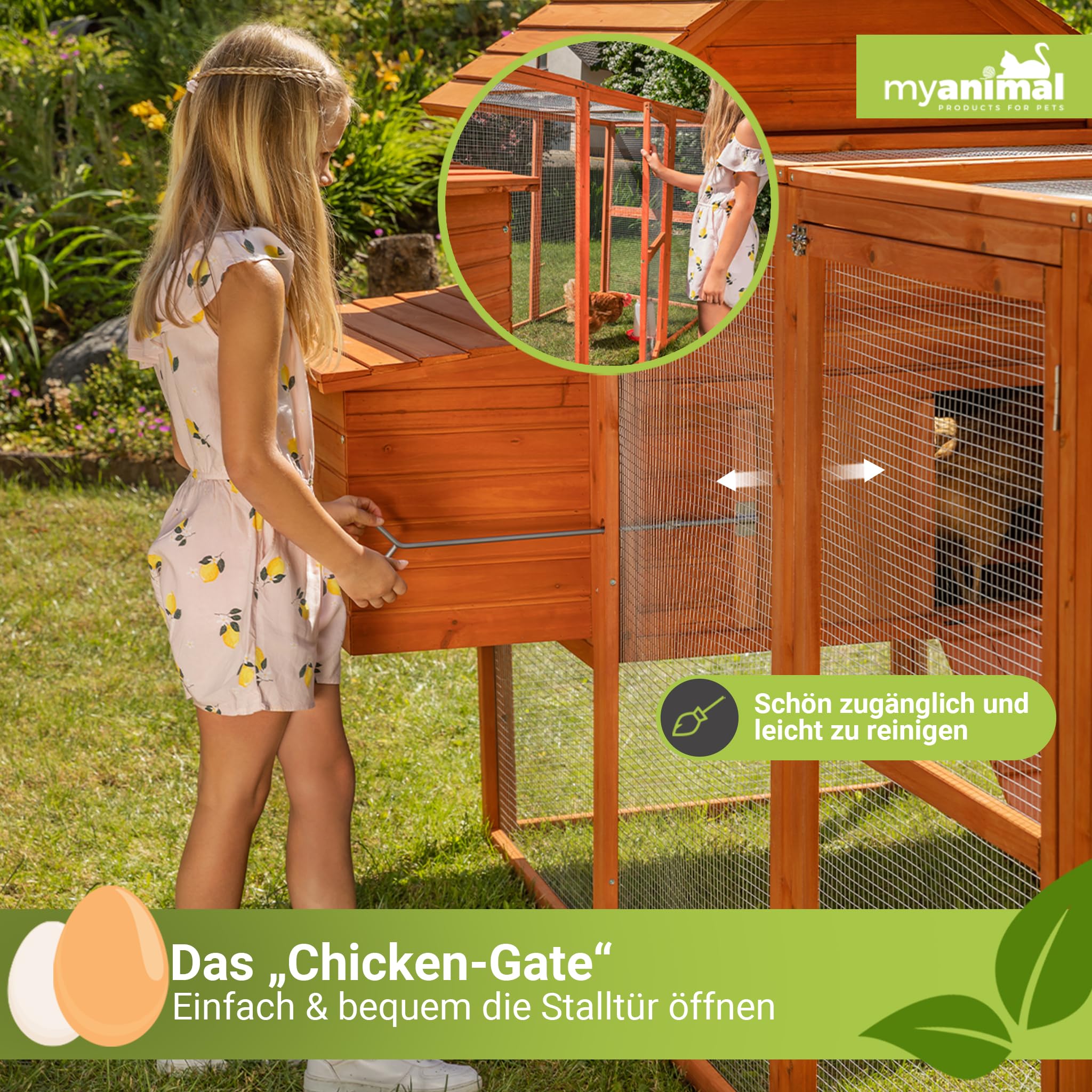 Miweba MyAnimal Hühnerstall XXL für 8 Hühner | 234x127x124 cm Winterfest - Vogelhaus - Hühnergehege mit Nistkasten - Voliere - Hühnerhaus - Freilaufgehege Huhn - Legenest - Vogelvoliere (Grau/Weiß)