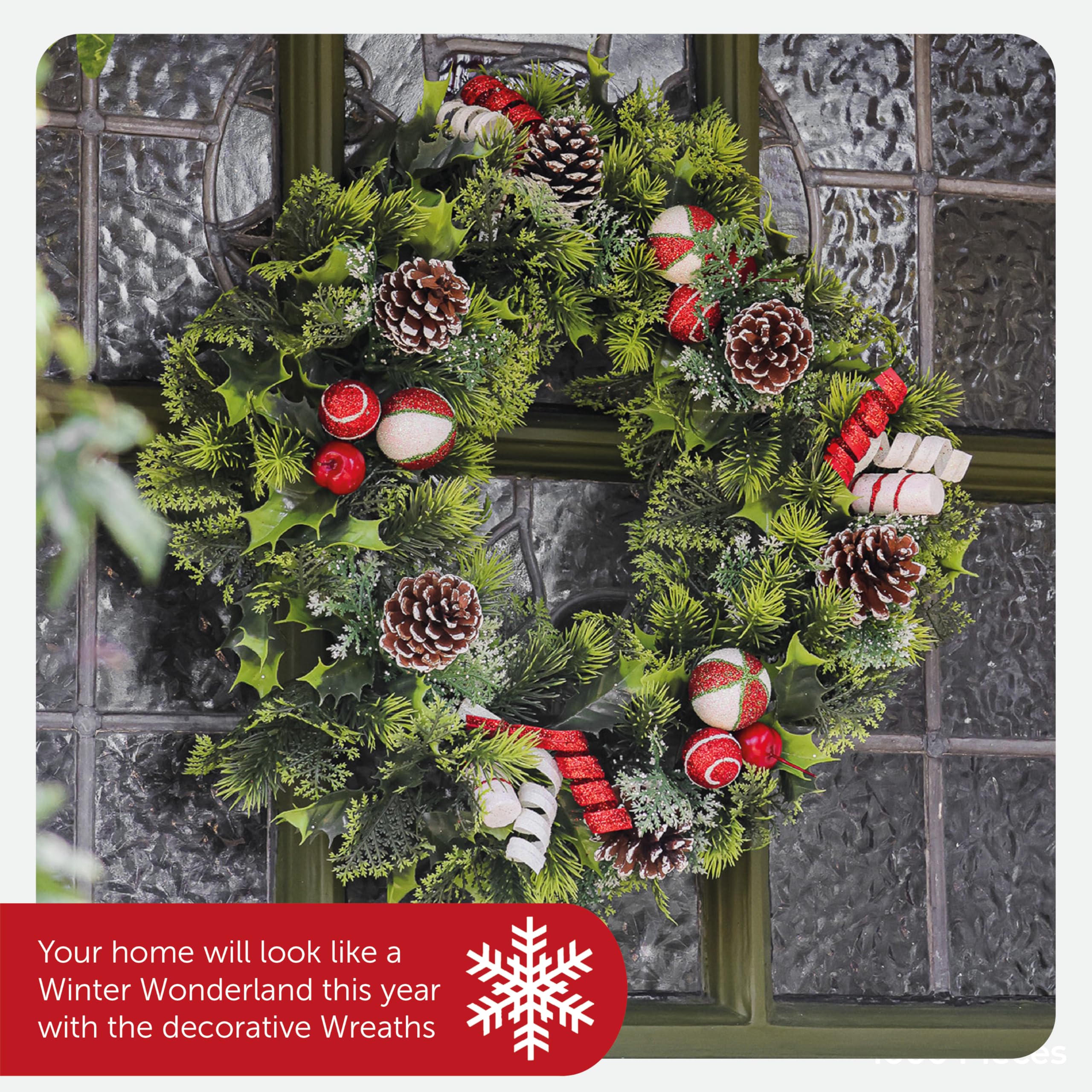 Couronne de Noël – Couronne verte artificielle de 30,5 cm et 45,7 cm avec fleurs de poinsettia, pommes de pin et baies – Décoration festive pour porte d'entrée et maison pour intérieur/extérieur