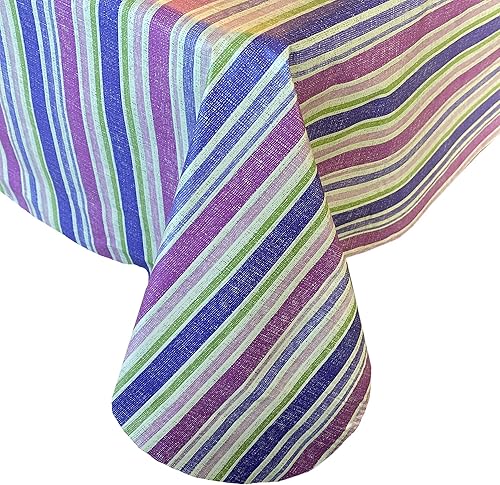 Miniatura 5 de Newbridge Mantel de vinilo a rayas festivas lavanda con reverso de franela, mantel de vinilo cuadrado de 52 x 52 pulgadas con parte trasera de