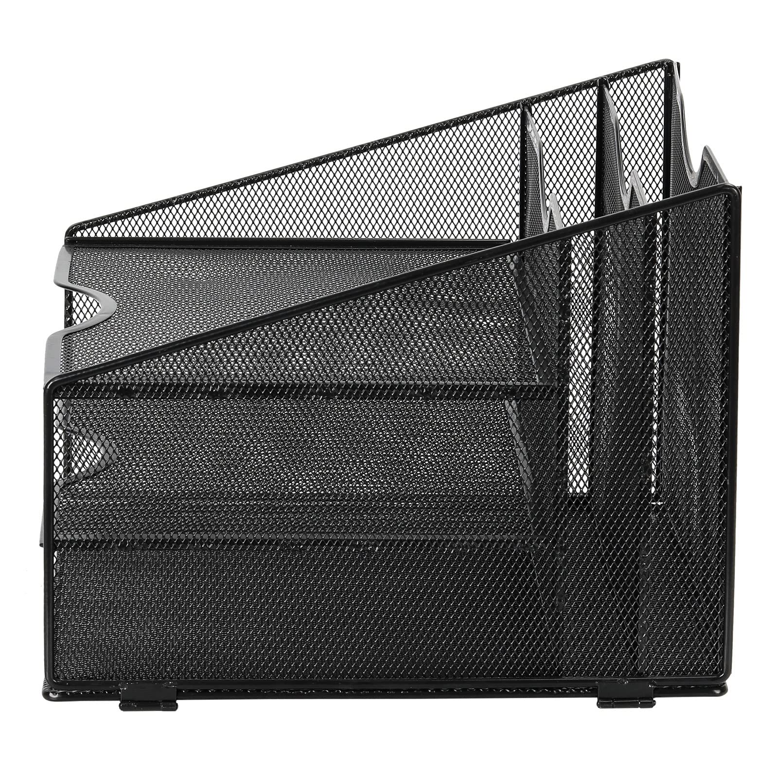EasyPAG 5 Compartiments Métal Corbeilles à Courrier A4 Banette de Rangement Bureau Porte Revue Organisateur de Magazine Bannette Papier Range Document,Noir