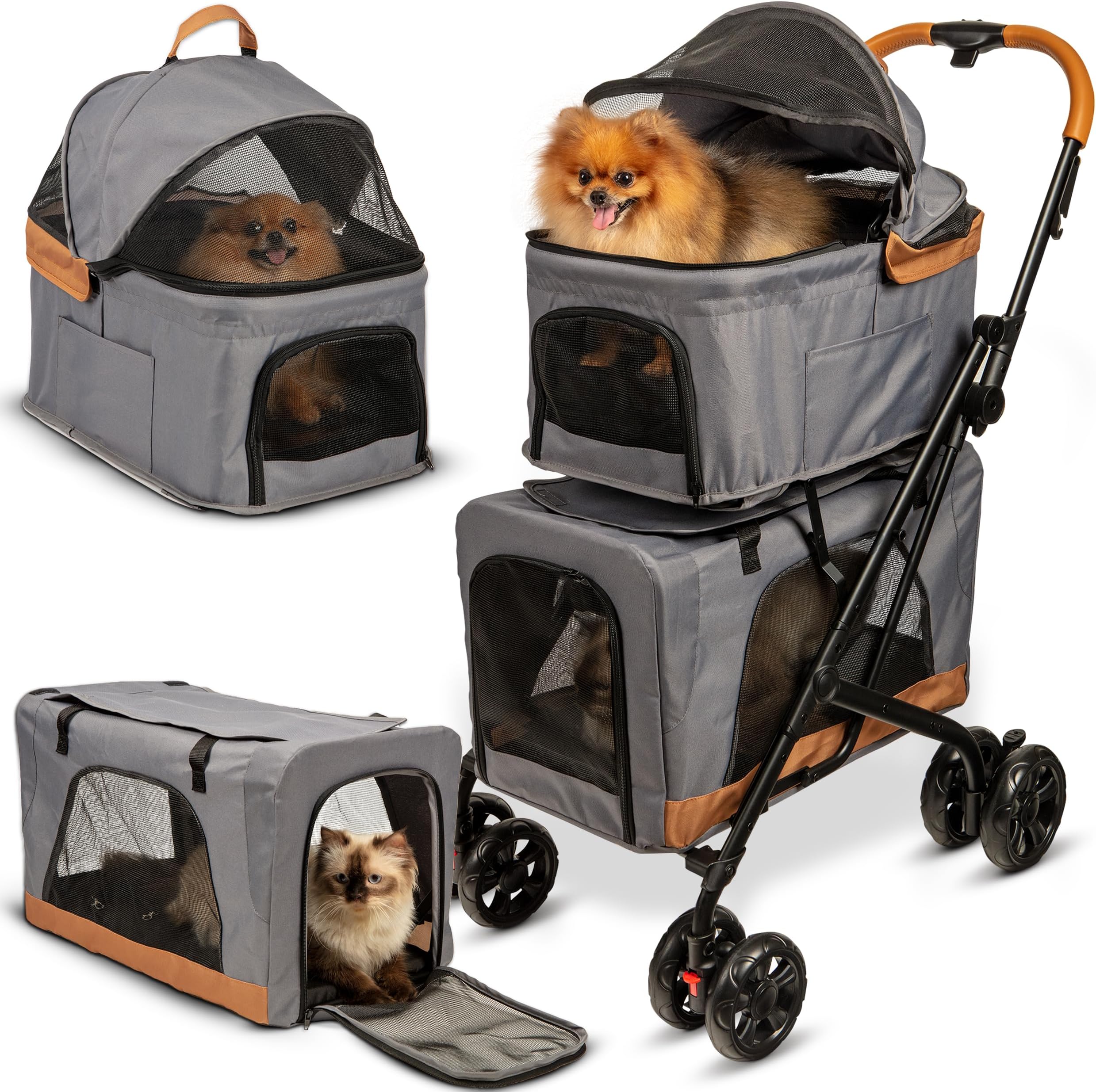 Double Pet Stroller with Detachable Carrier Ideal for 2
