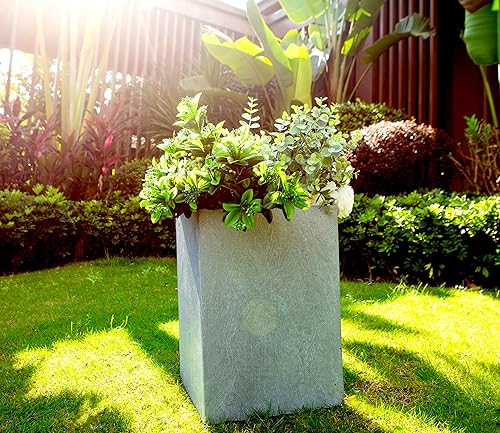 Miniatura 5 de 13" H cuadrado gris pizarra ligero hormigónfibra de vidrio plantador moderno al aire libre interior