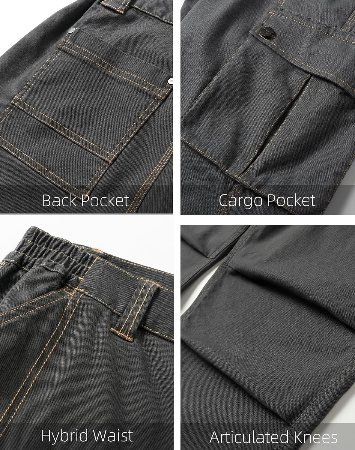 CHRONOLINE Men's Stretch Canvas Cargo Pants Water-Repellent Work Pants
