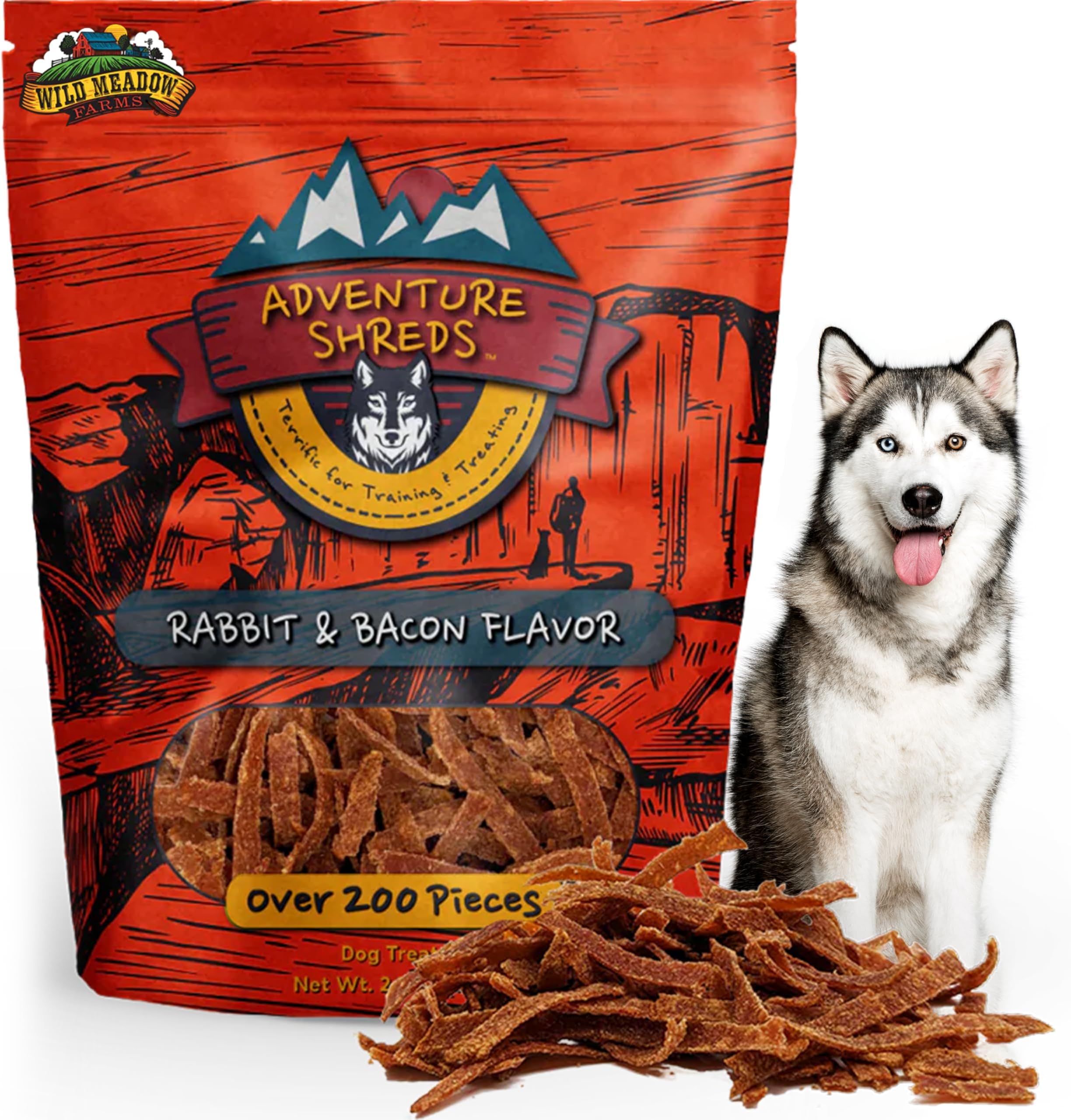 Adventure Shreds Rabbit & Bacon Dog Treats, Soft & Thin Dog Treats for Training & Rewards, Grain-Free Snacks for Pets of All Breeds and Ages - 2.5 Ounce Pouch