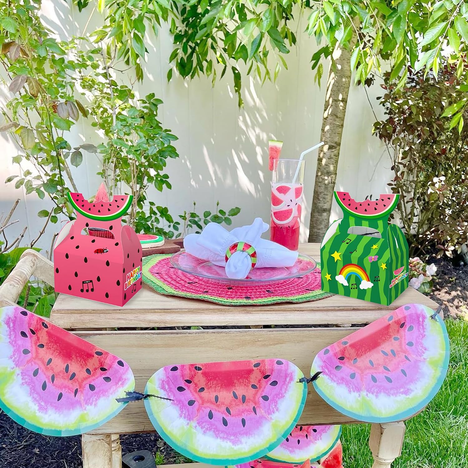 Caoekego Cartoon Melon Birthday Party Supplies Goodie Bags 16 Pcs, Candy Gift Boxes for Kids Boys Girls Watermelon One In a Melon Party Decorations Favors