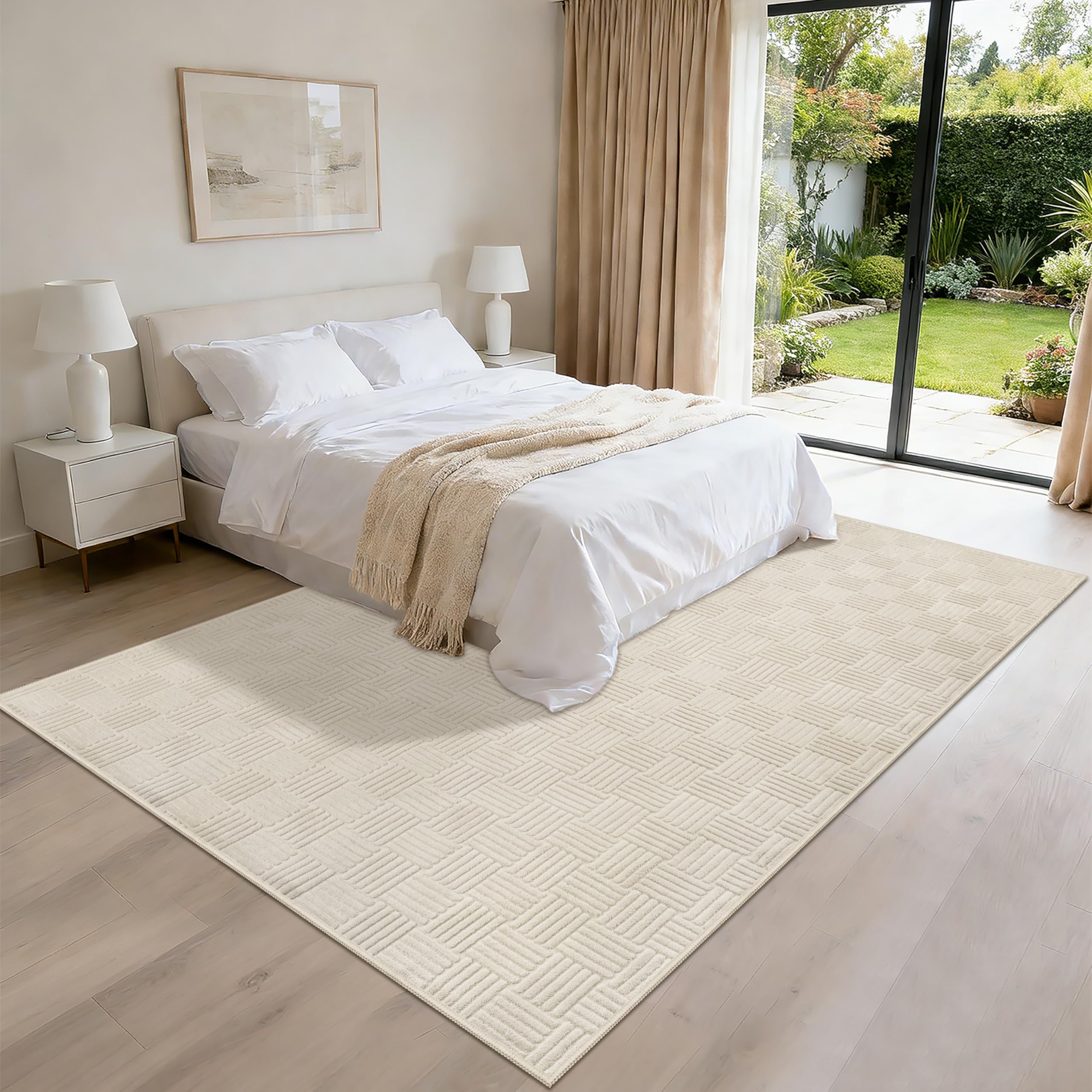 Alfombra Salón, Alfombra Suave, Fácil de Cuidar y Lavable a Máquina para Dormitorio, Alfombra Antideslizante de Pelo Corto, Alfombra Beige para Salón (Beige, 200 x 300 cm)