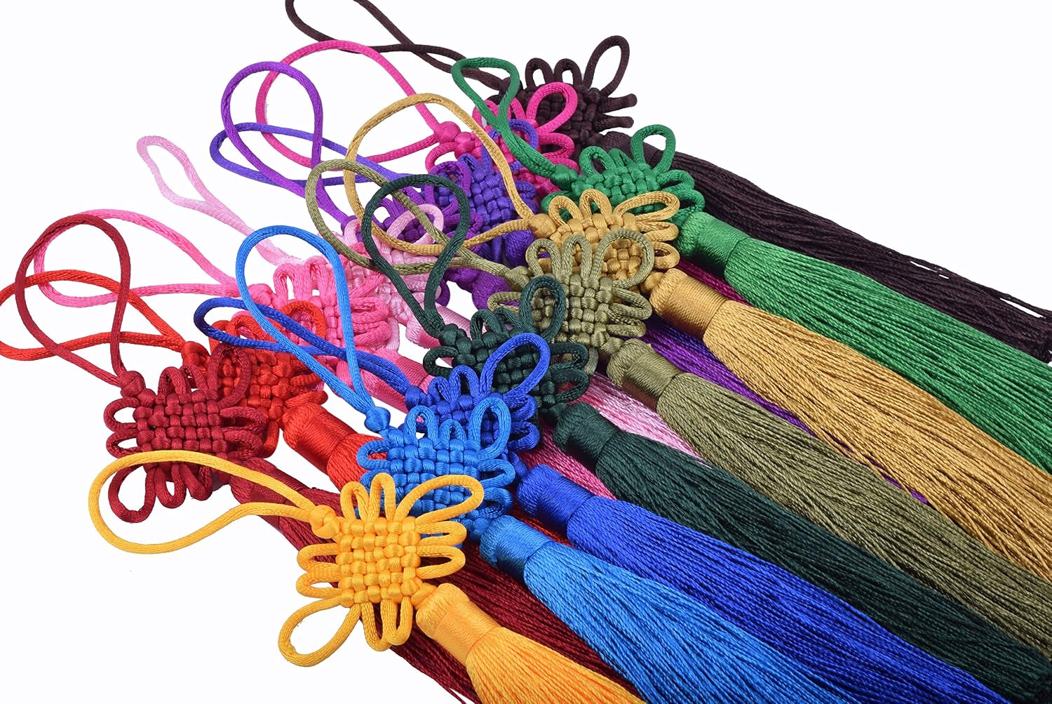 KONMAY 10pcs Red Handmade Silky Large Size(6.4'') Tassels with Satin Silk Made Chinese Knots (Red)