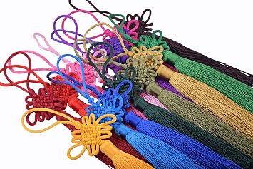 KONMAY 10pcs Handmade Silky Large Size6.4 Tassels with Satin Silk Made Chinese Knots Mixed Randomly